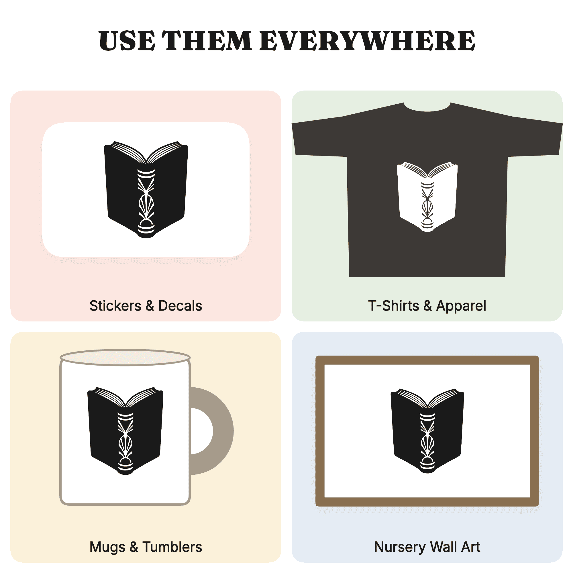 Kawaii Open Book SVG PNG, Art Deco Library Book Tent Silhouette Cut File, Back to School Vinyl — view 3