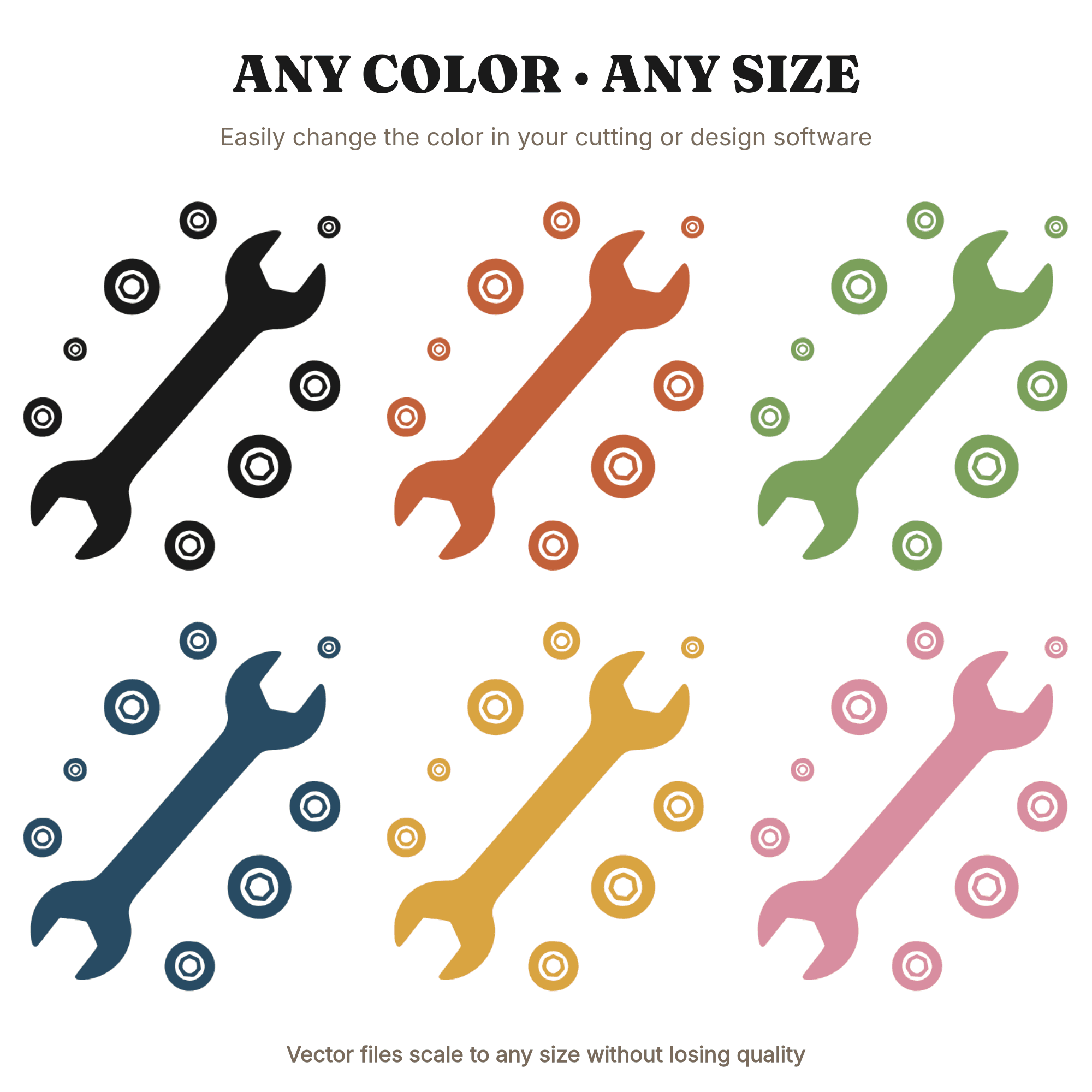 Labor Day Wrench SVG PNG, Orbiting Bolts Silhouette, Skilled Trades Craftsman Tool Cut File — view 2