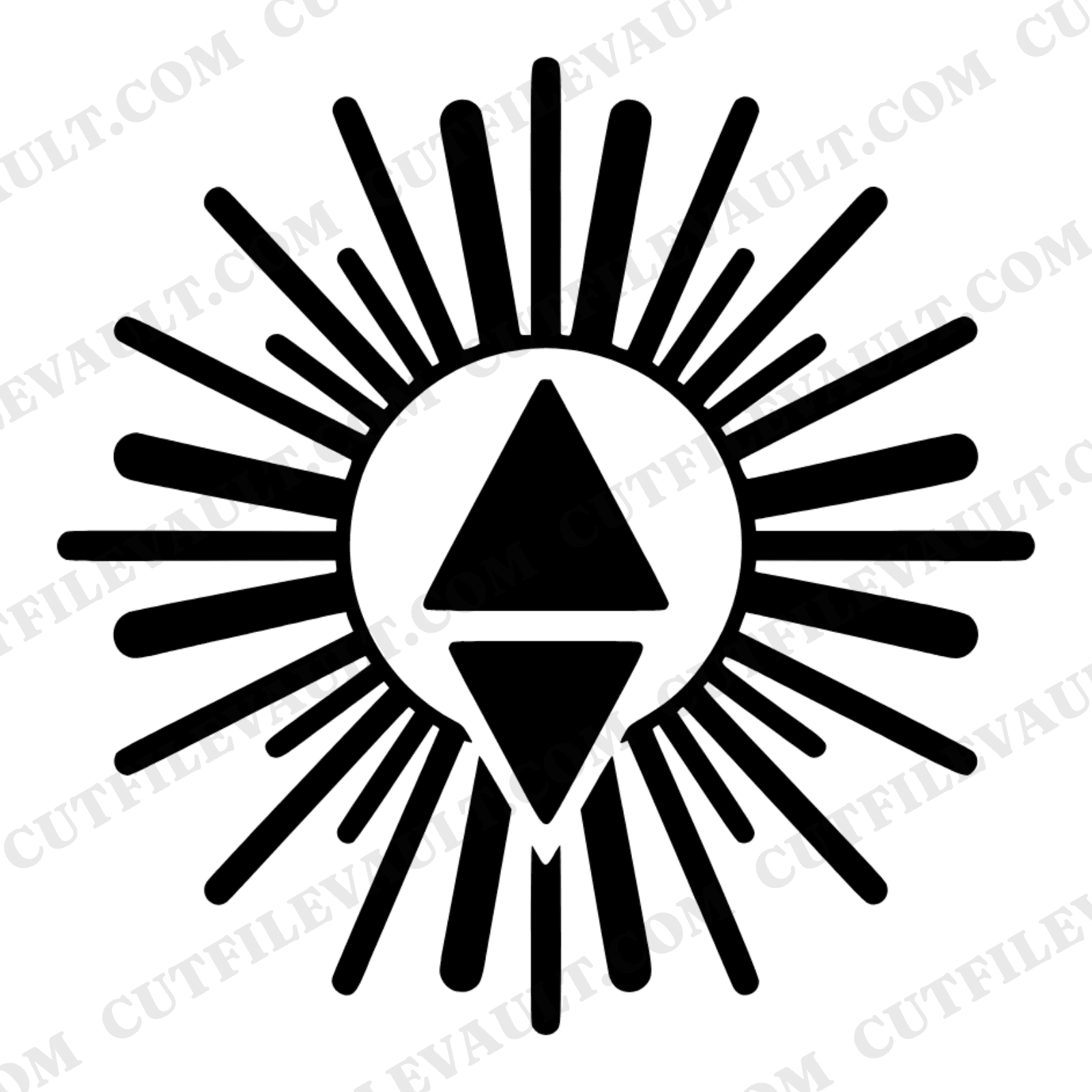 Summer Solstice Sundial SVG PNG, Art Deco Sunburst Rays, Boho Celestial Shadow Silhouette Cut File — view 1