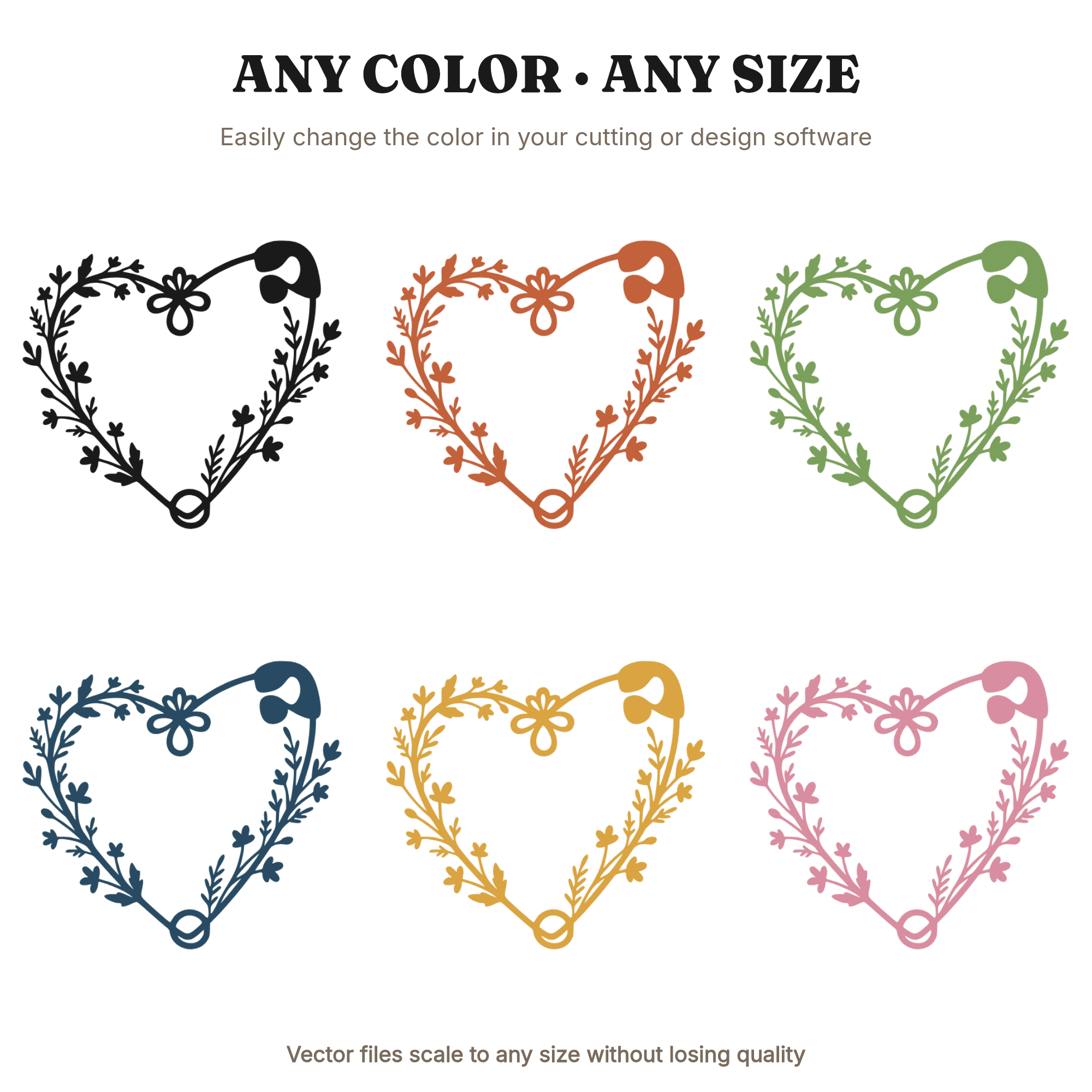 Friendship Heart Safety Pin SVG PNG, Wildflower Cottagecore Clipart, Friendship Day Cut File — view 2