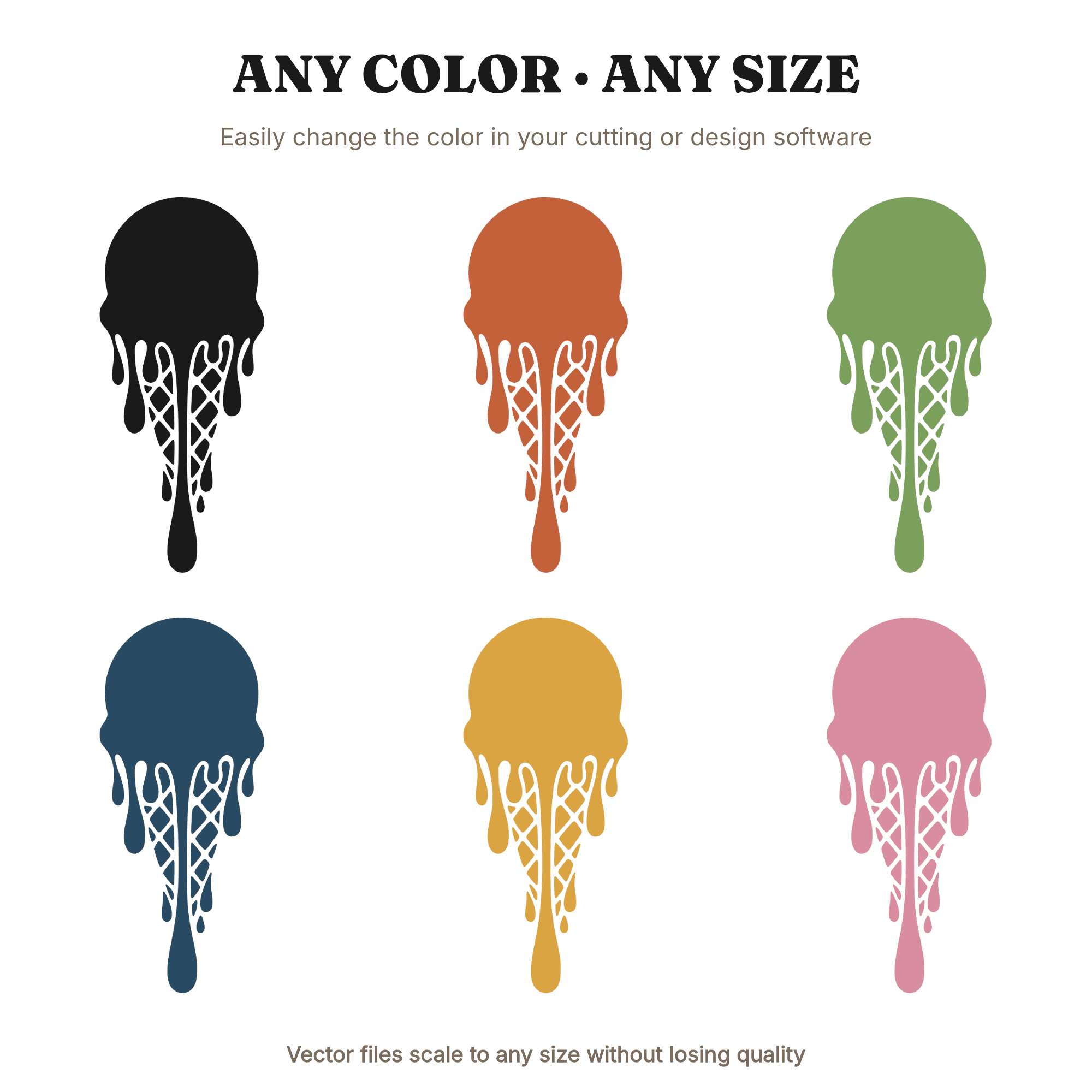 Melting Ice Cream Cone SVG PNG Art Nouveau Drips Vintage Summer Cut File National Ice Cream Day — view 2