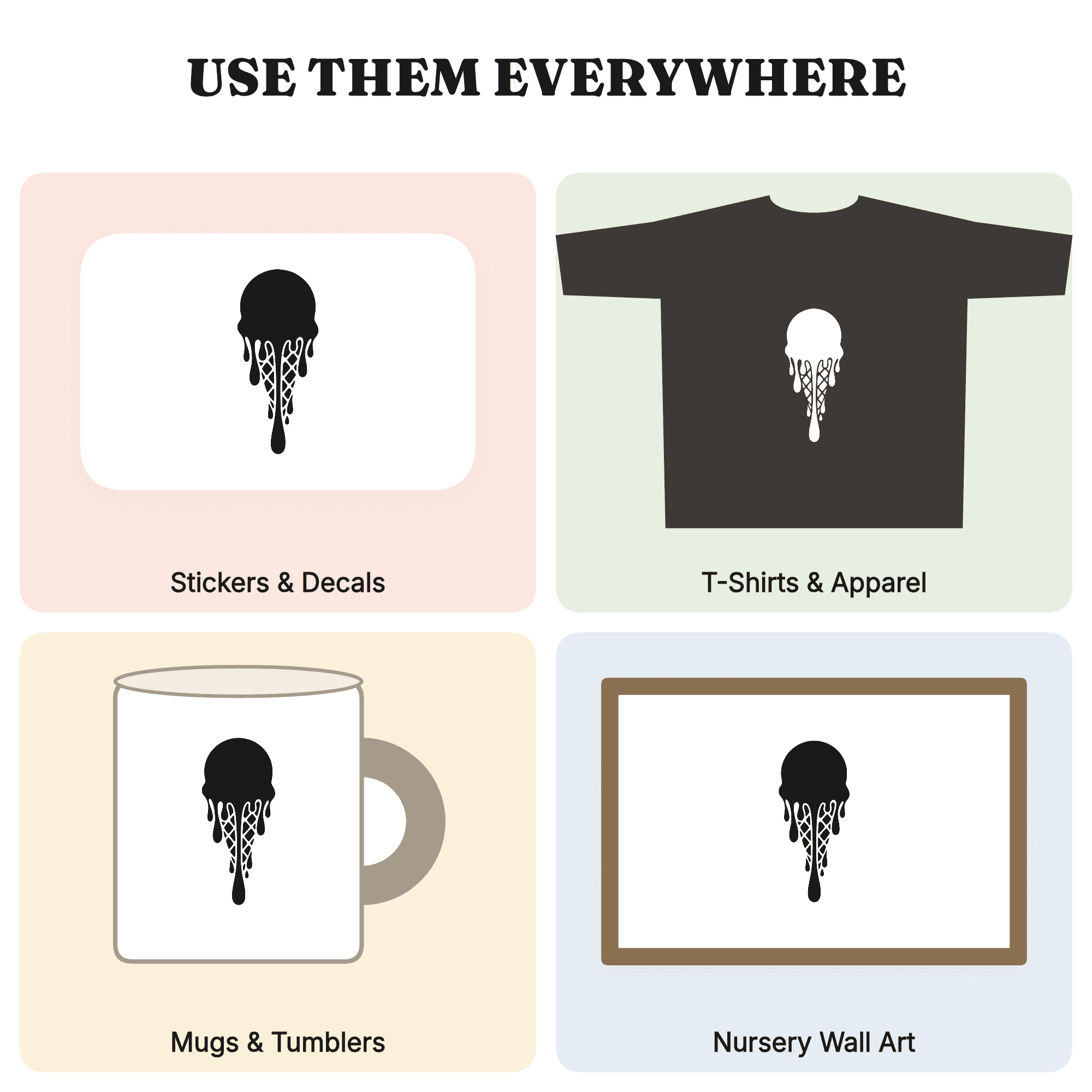 Melting Ice Cream Cone SVG PNG Art Nouveau Drips Vintage Summer Cut File National Ice Cream Day — view 3
