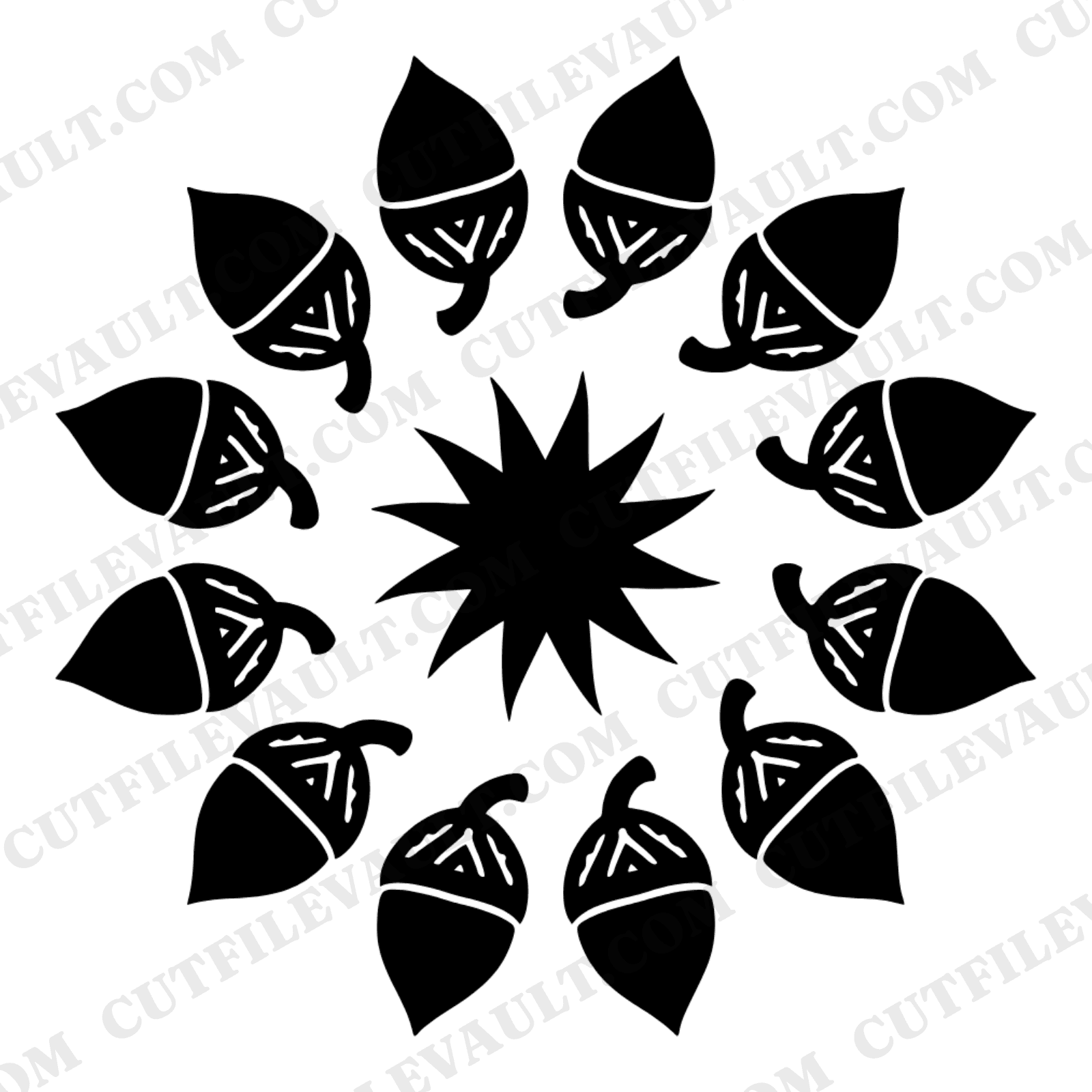 First Day of Autumn Acorn Mandala SVG PNG, Retro 70s Fall Equinox Cut File, Seasonal Harvest Decor — view 1
