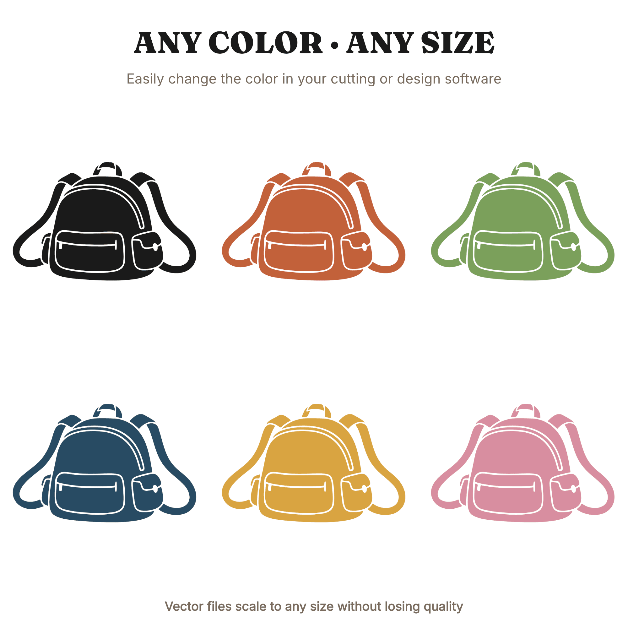 Tired Kawaii Backpack SVG PNG, Flopped Forward School Bag Cut File, Back to School Silhouette — view 2