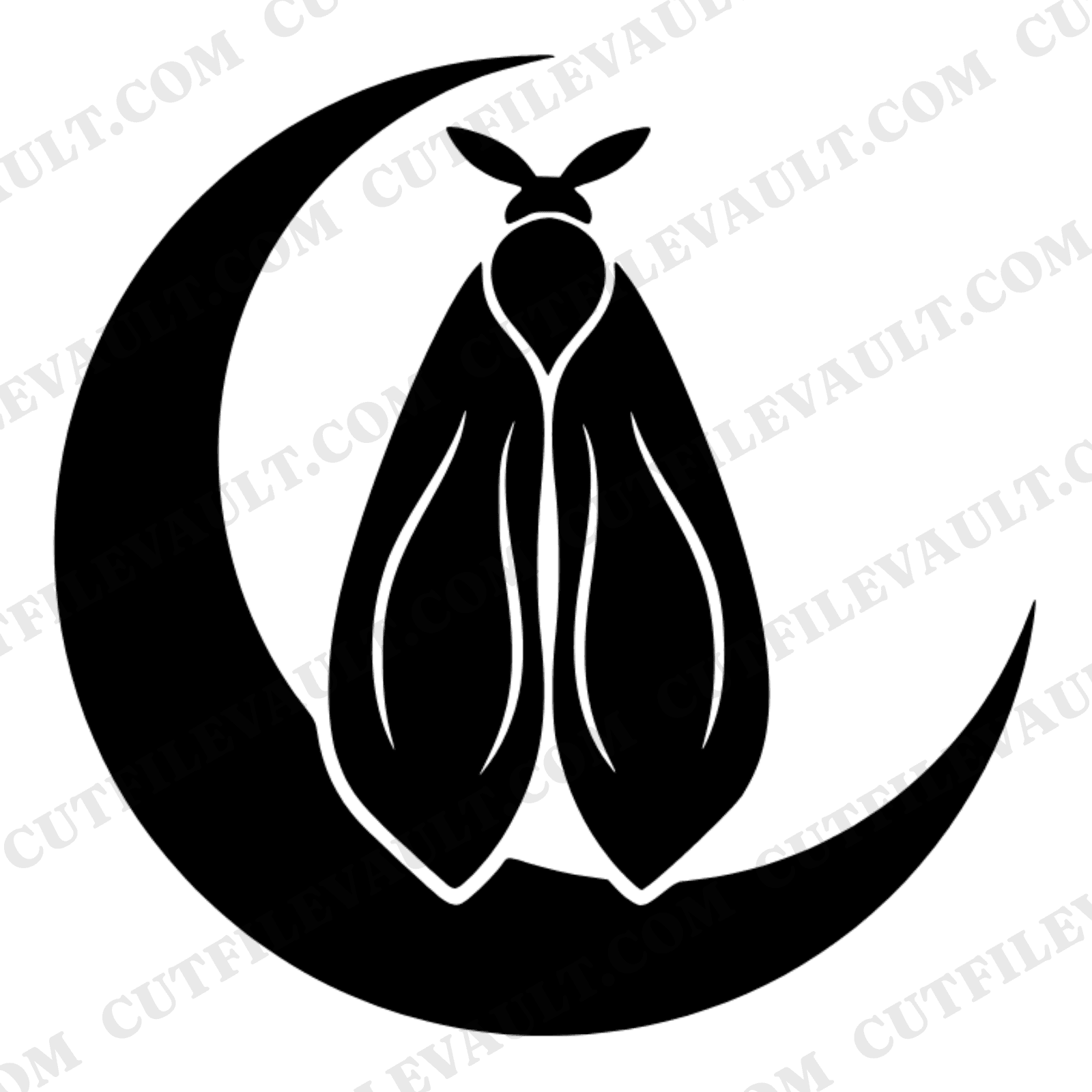 Mystical Moth on Crescent Moon SVG PNG, Summer Solstice Cut File, Cottagecore Celestial Design — view 1