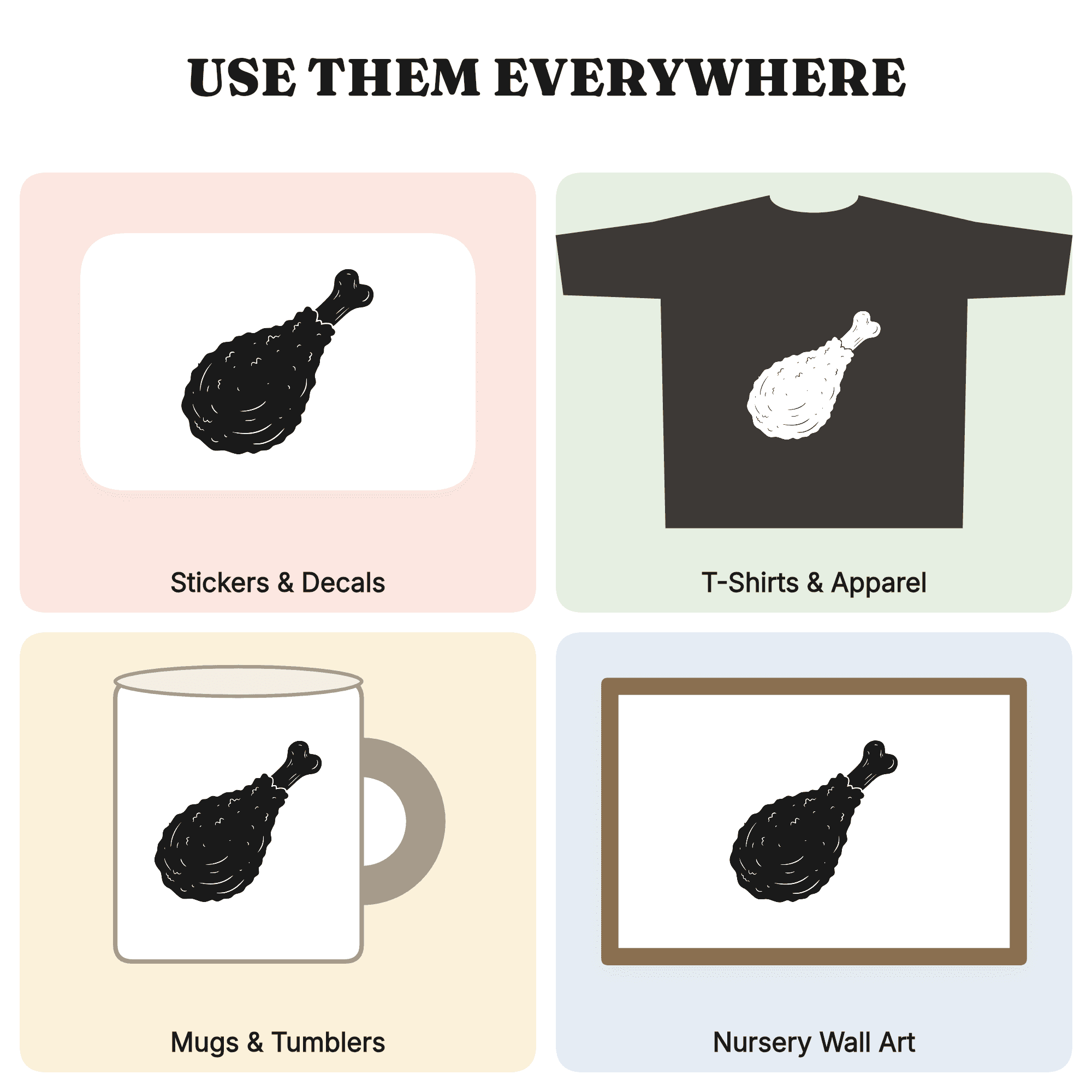 Fried Chicken Drumstick SVG PNG, National Fried Chicken Day, Boho Food Clipart, Whimsical Kitchen Cut File — view 3