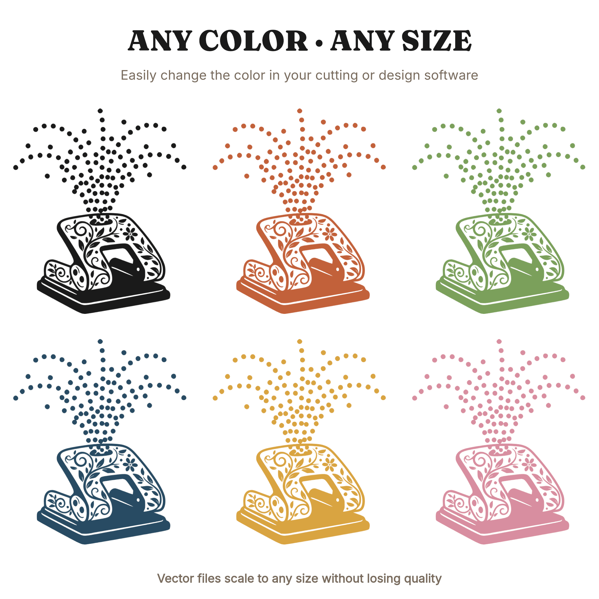 Vintage Botanical Three Hole Punch SVG PNG, Back to School Confetti Arc Cut File for Cricut — view 2