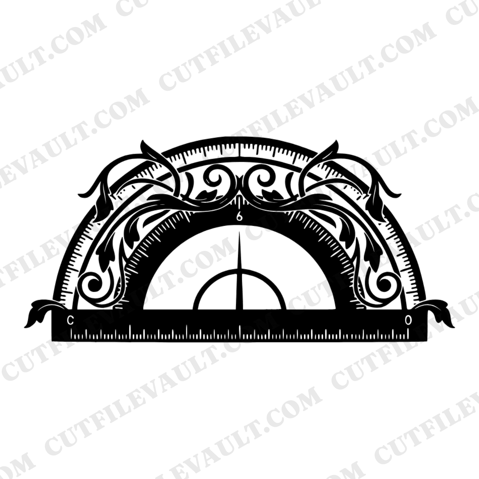 Art Nouveau Protractor SVG PNG, Botanical Vines Cut File, Vintage Back to School Clipart Design — view 1