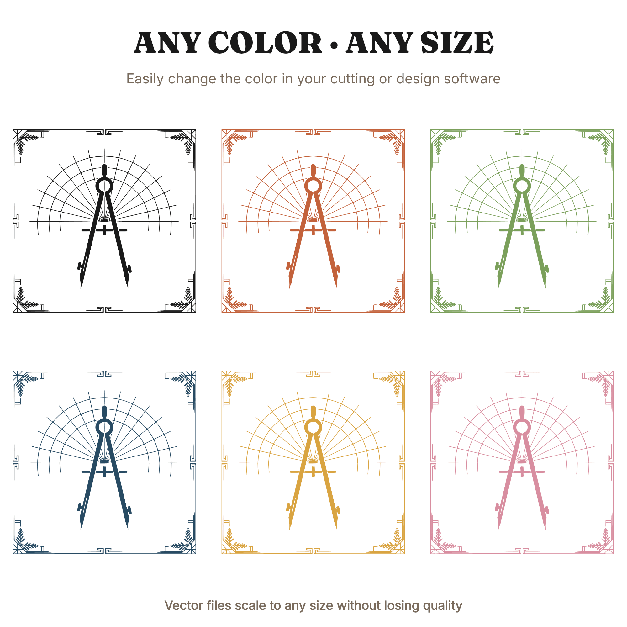 Vintage Geometry Compass SVG PNG, Art Deco Drafting Tool Cut File, Back to School Clipart Design — view 2