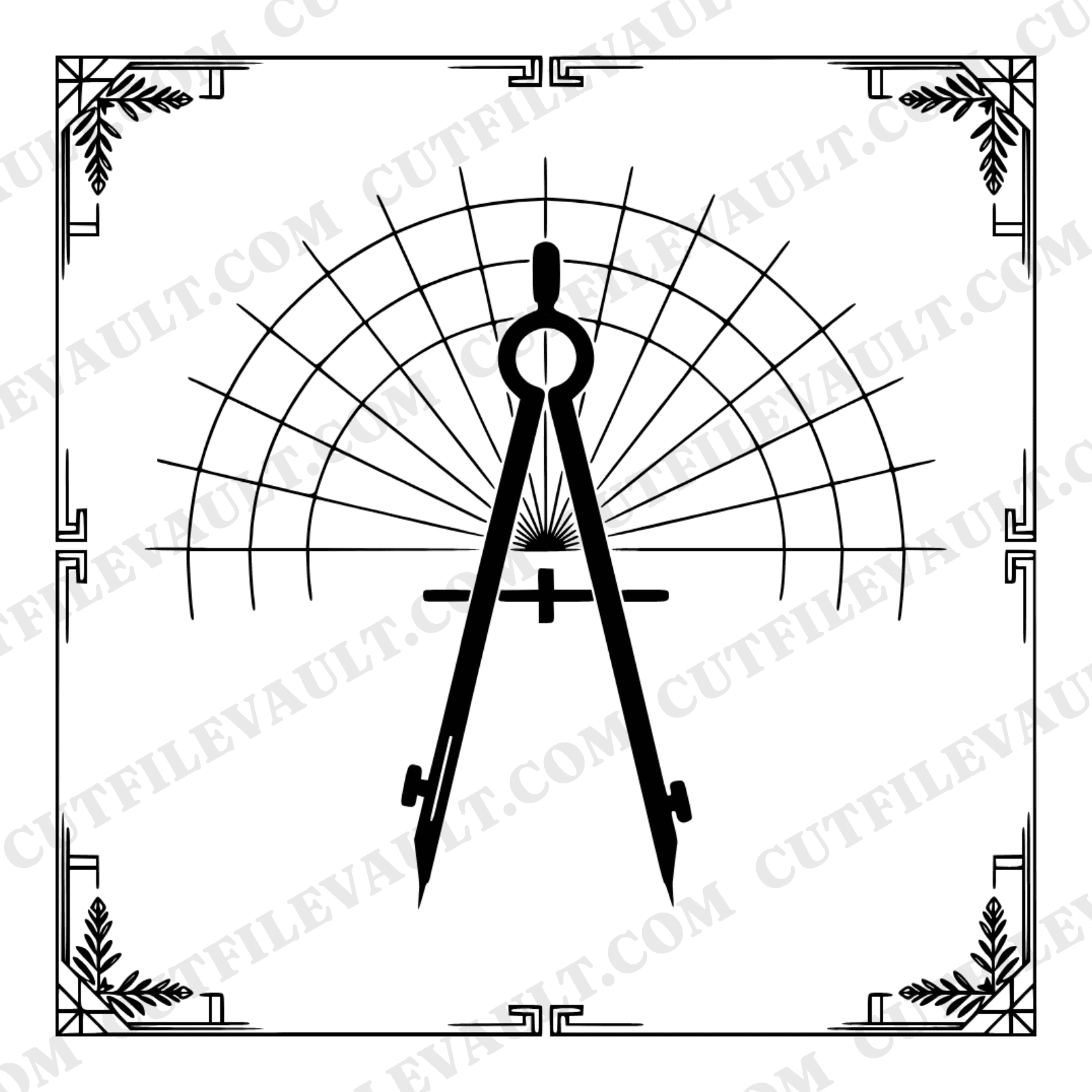Vintage Geometry Compass SVG PNG, Art Deco Drafting Tool Cut File, Back to School Clipart Design — view 1