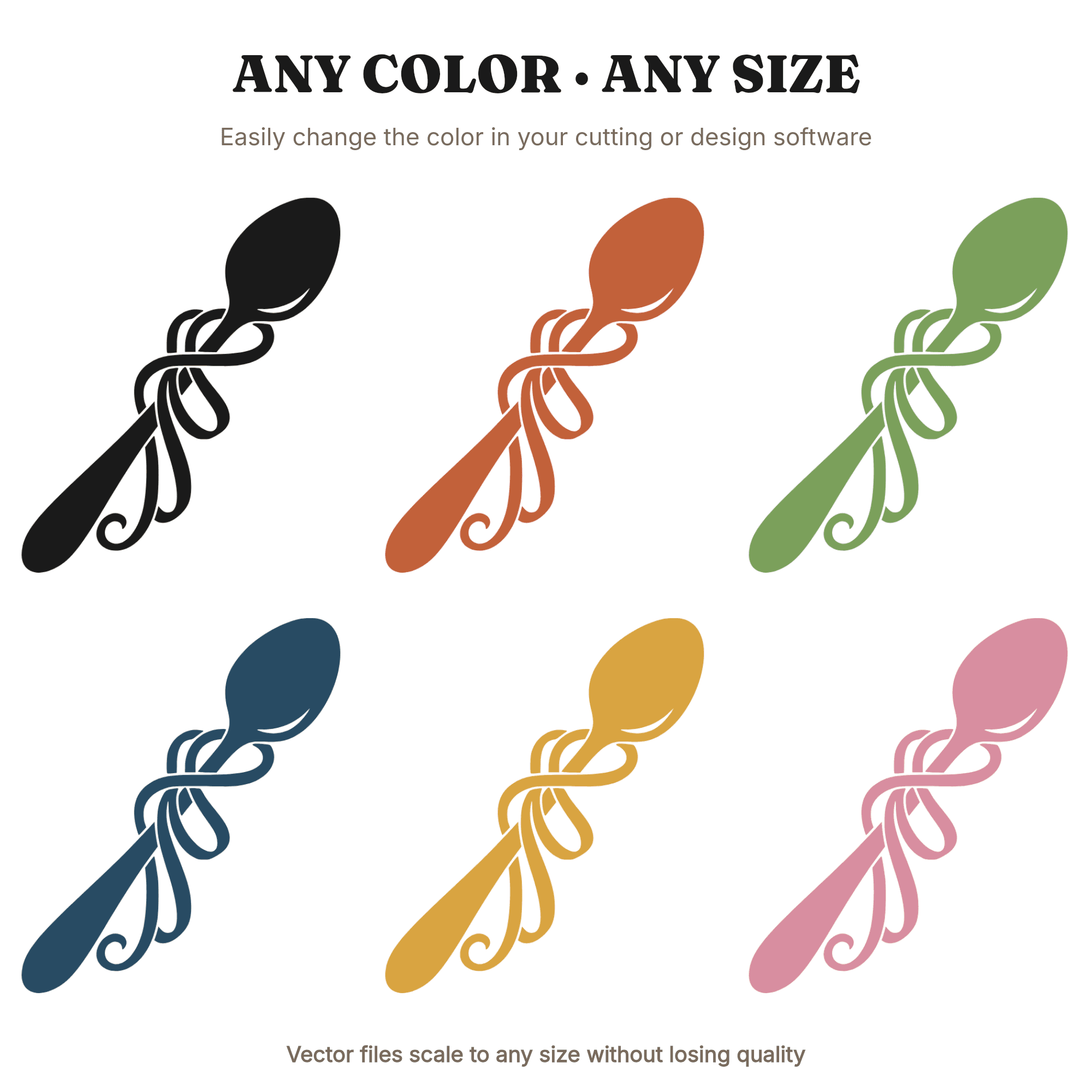Vintage Ice Cream Spoon SVG PNG Art Nouveau Ribbons Mid-Century Retro Cut File Design — view 2