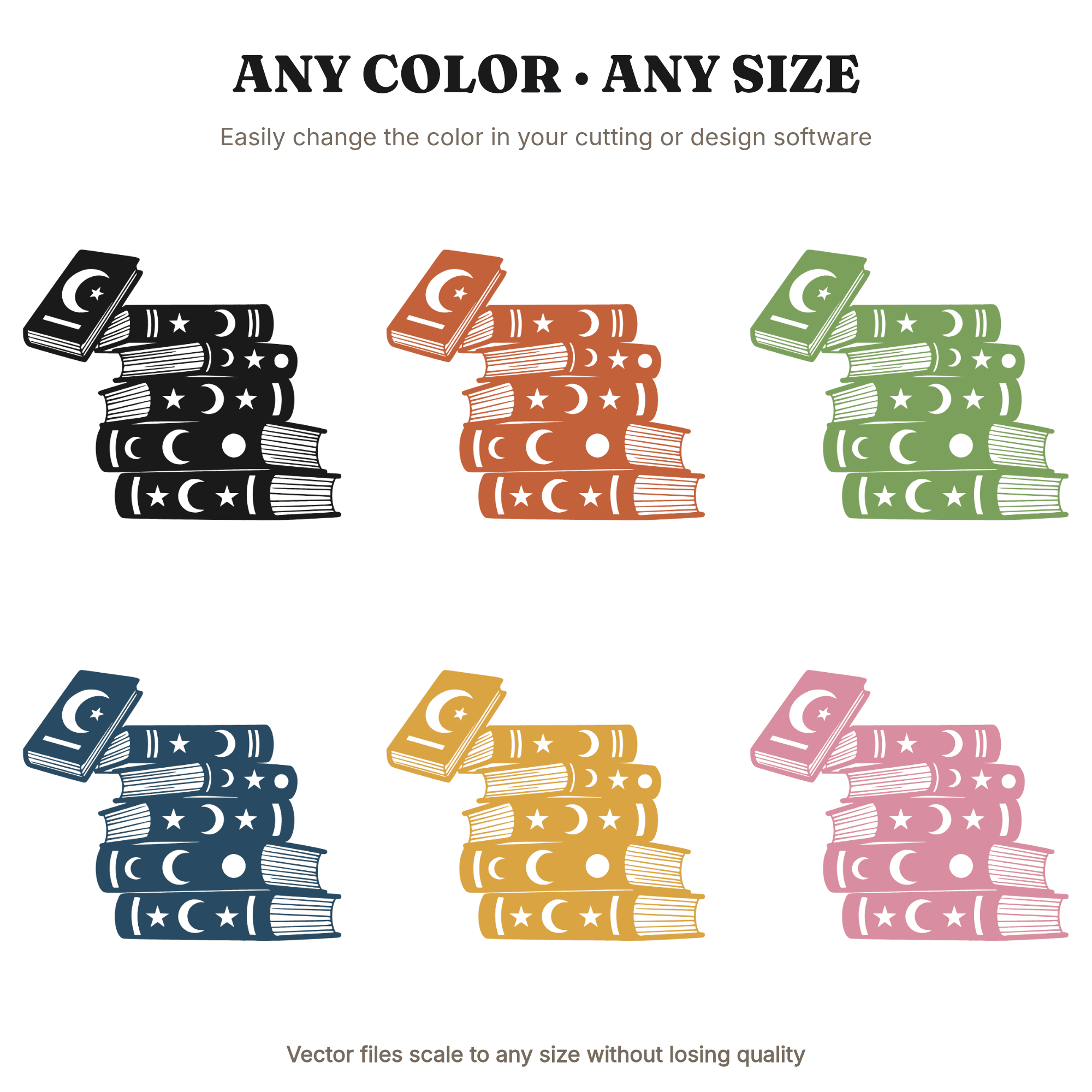 Mystical Books Stack SVG PNG, Celestial Moon Stars Tumbling Tower, Back to School Teacher Clipart — view 2