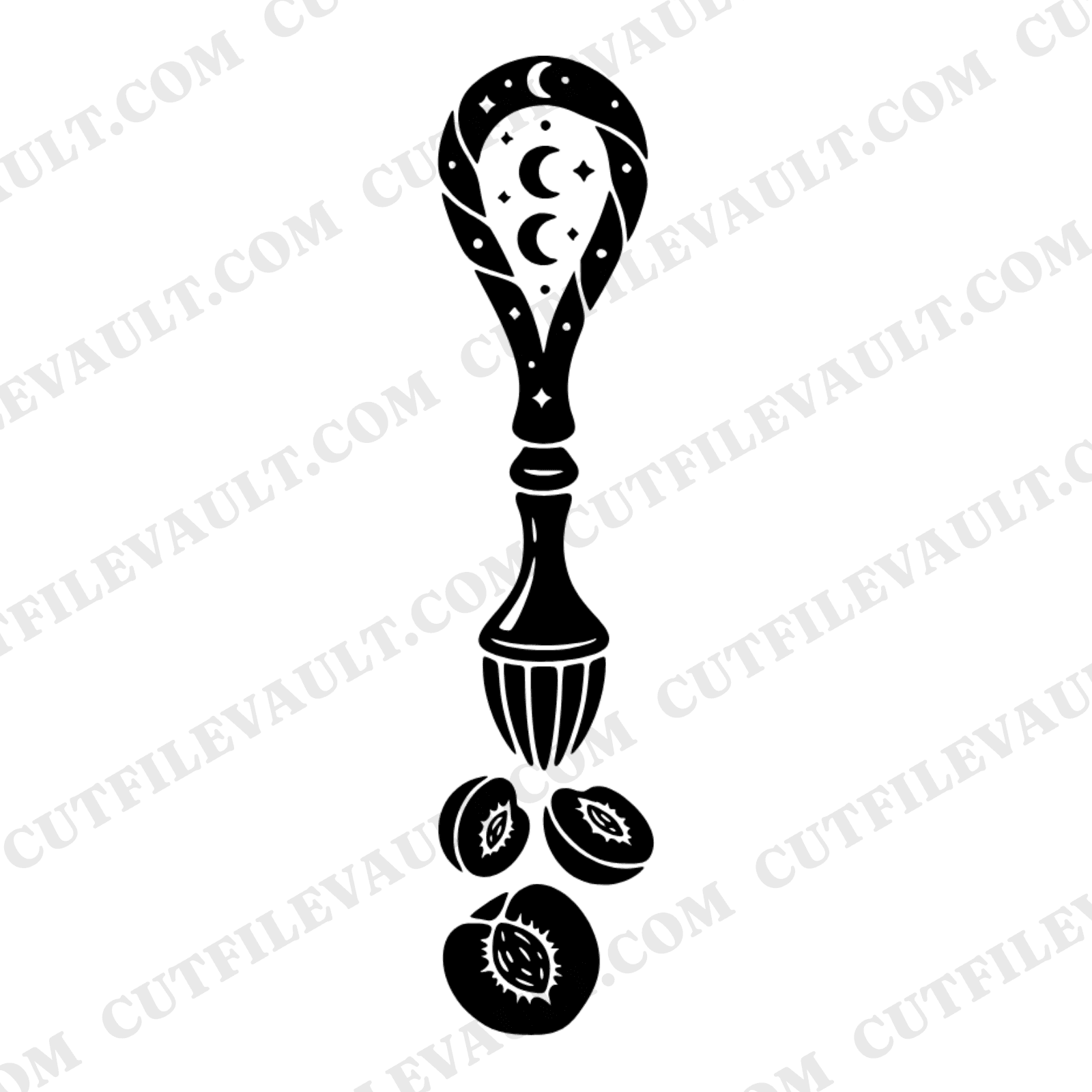Vintage Peach Pitter SVG PNG, Celestial Kitchen Witch Cut File, Mystical Peach Cascade Clipart — view 1