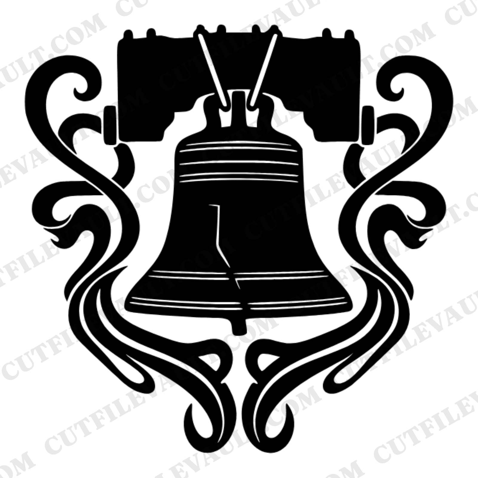 Art Nouveau Liberty Bell SVG PNG, Vintage Patriotic Independence Day Cut File, 4th of July Design — view 1