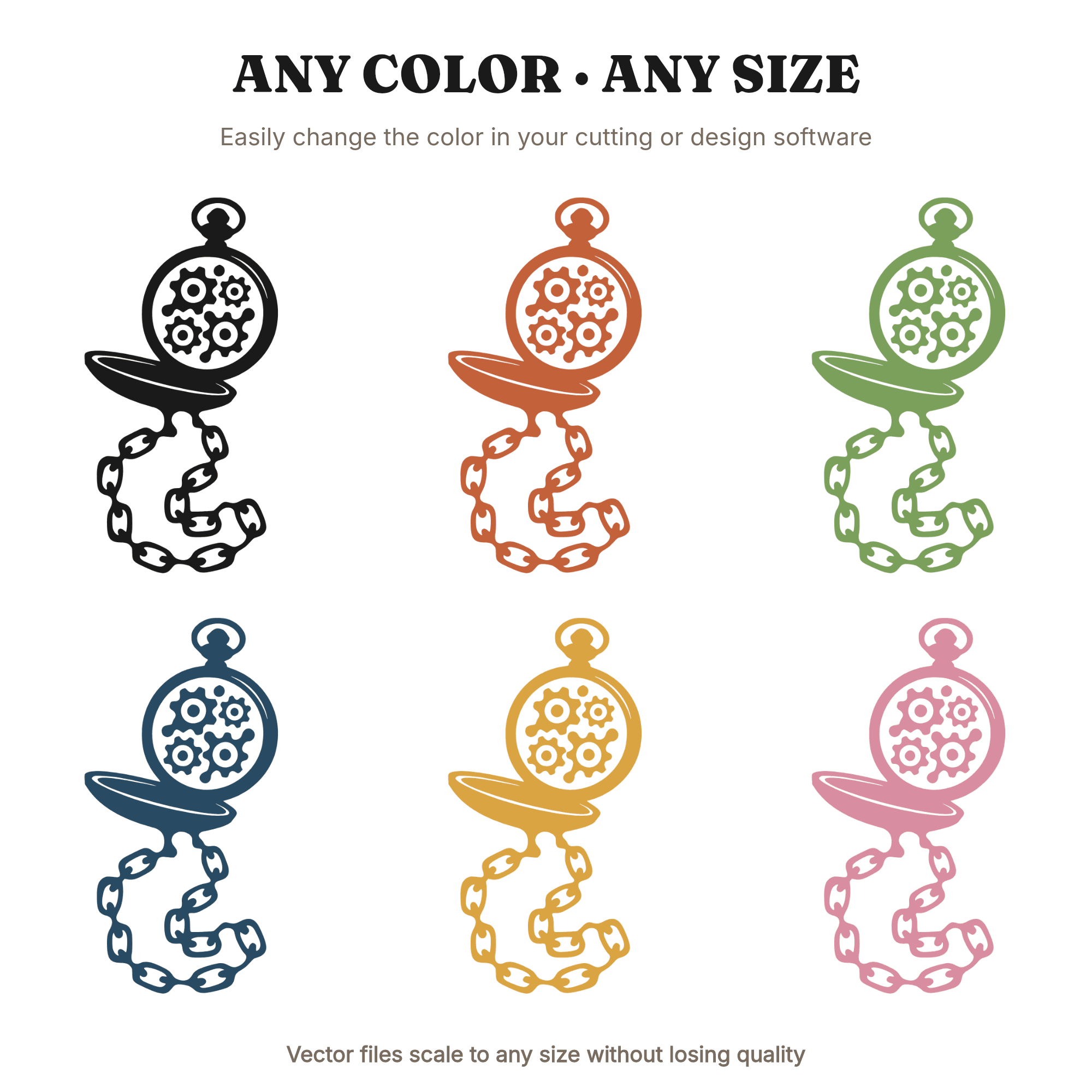 Steampunk Pocket Watch SVG PNG, Abstract Fluid Gears Cut File, Father's Day Craft Design — view 2