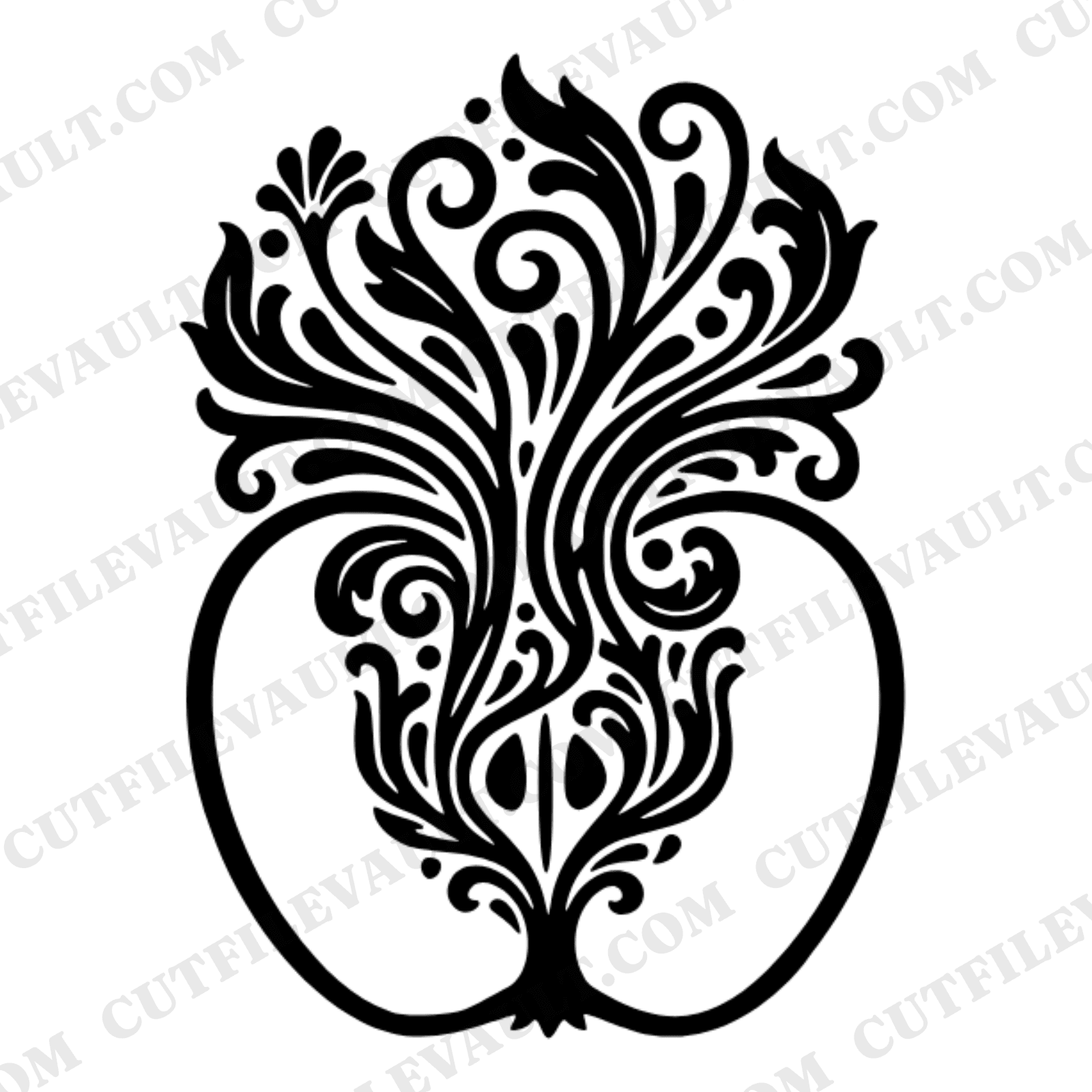 Apple Core Art Nouveau SVG PNG, Back to School Cascade Design, Botanical Cut File, Vintage Apple — view 1