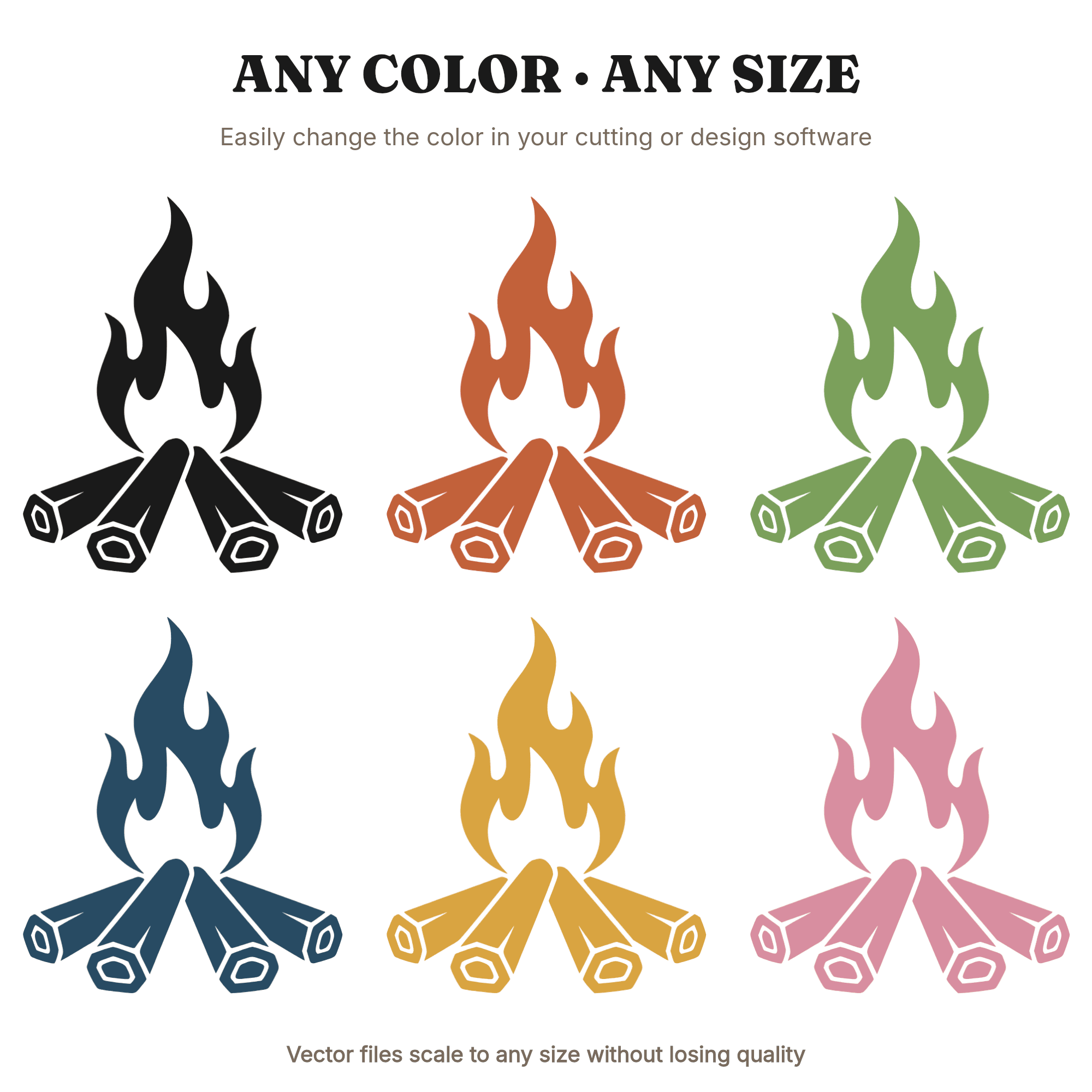 Campfire SVG PNG, Teepee Fire Geometric Flames, National Smores Day, Camping Outdoor Adventure Cut File — view 2