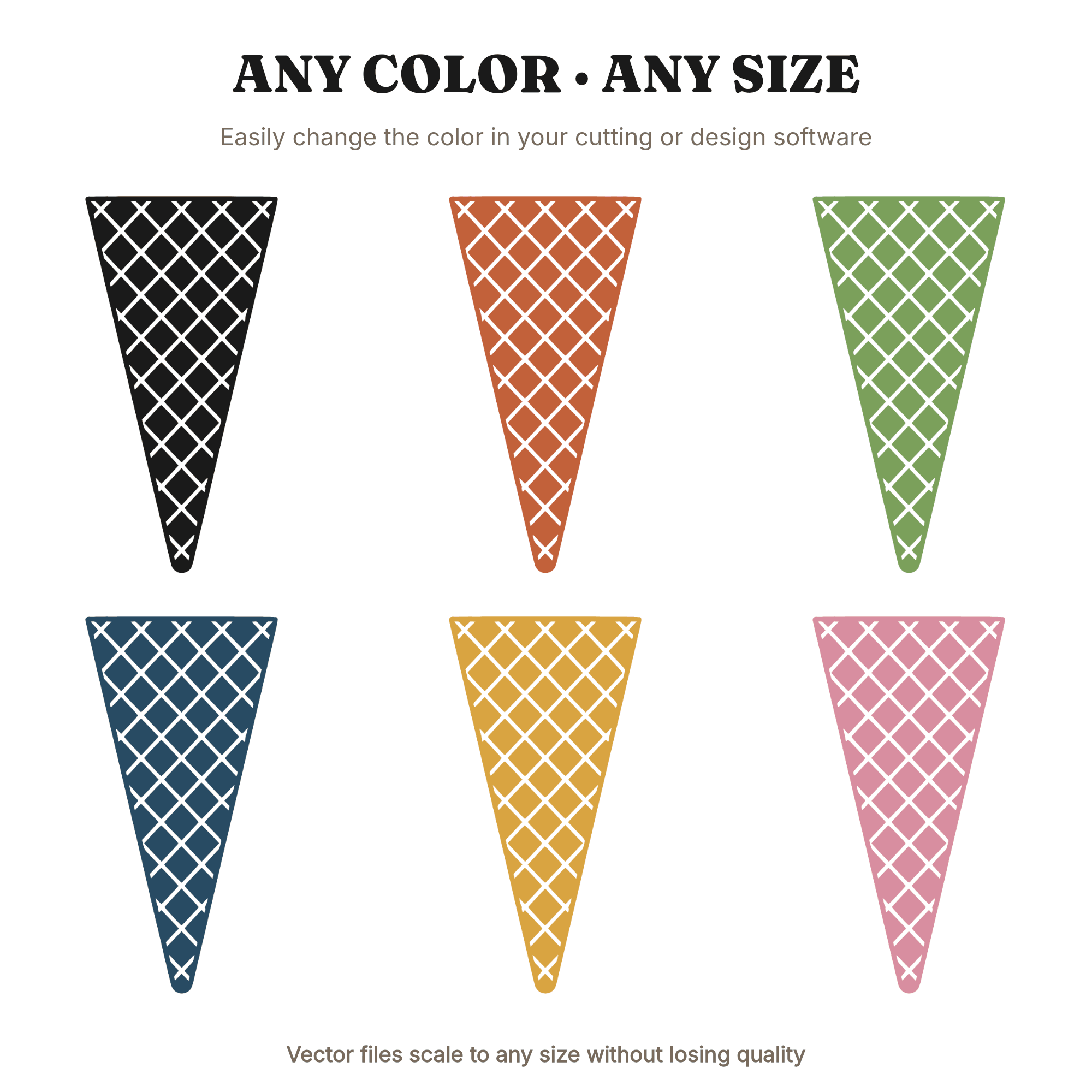 Waffle Cone SVG, Ice Cream Cone Silhouette PNG, Diamond Texture Geometric Cut File for Cricut — view 2