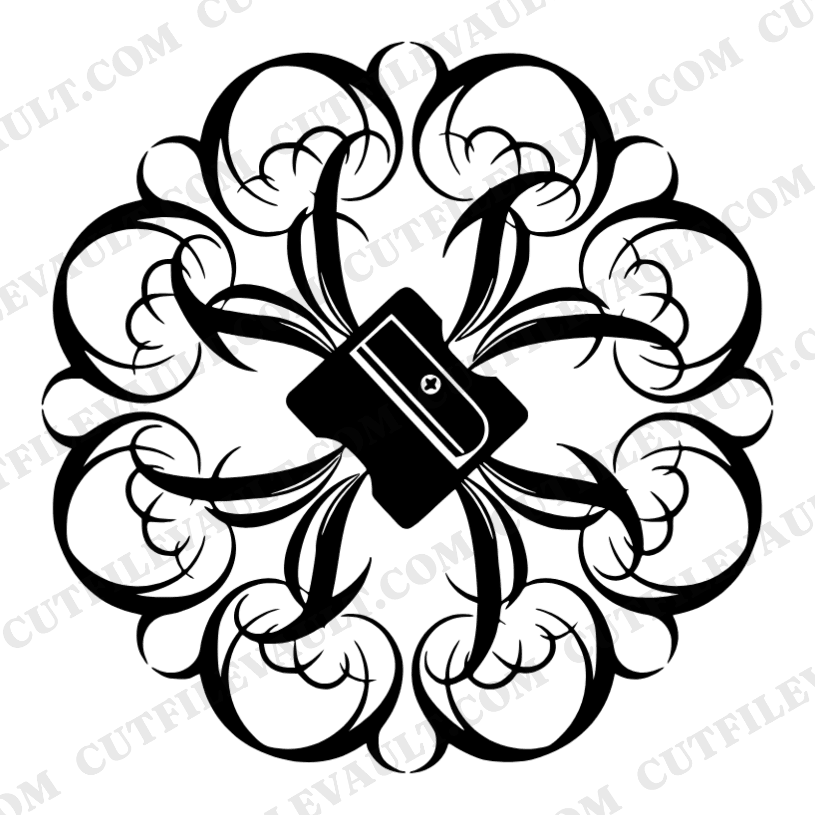 Vintage Pencil Sharpener SVG PNG, Art Nouveau Shavings Burst, Back to School Cut File — view 1