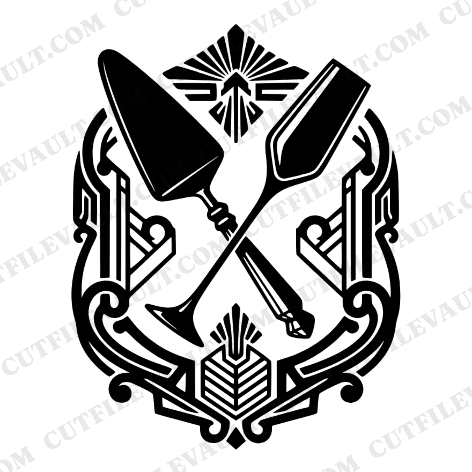 Art Deco Wedding Cake Server Champagne Flute SVG PNG Heraldic Crest Cut File Monogram — view 1