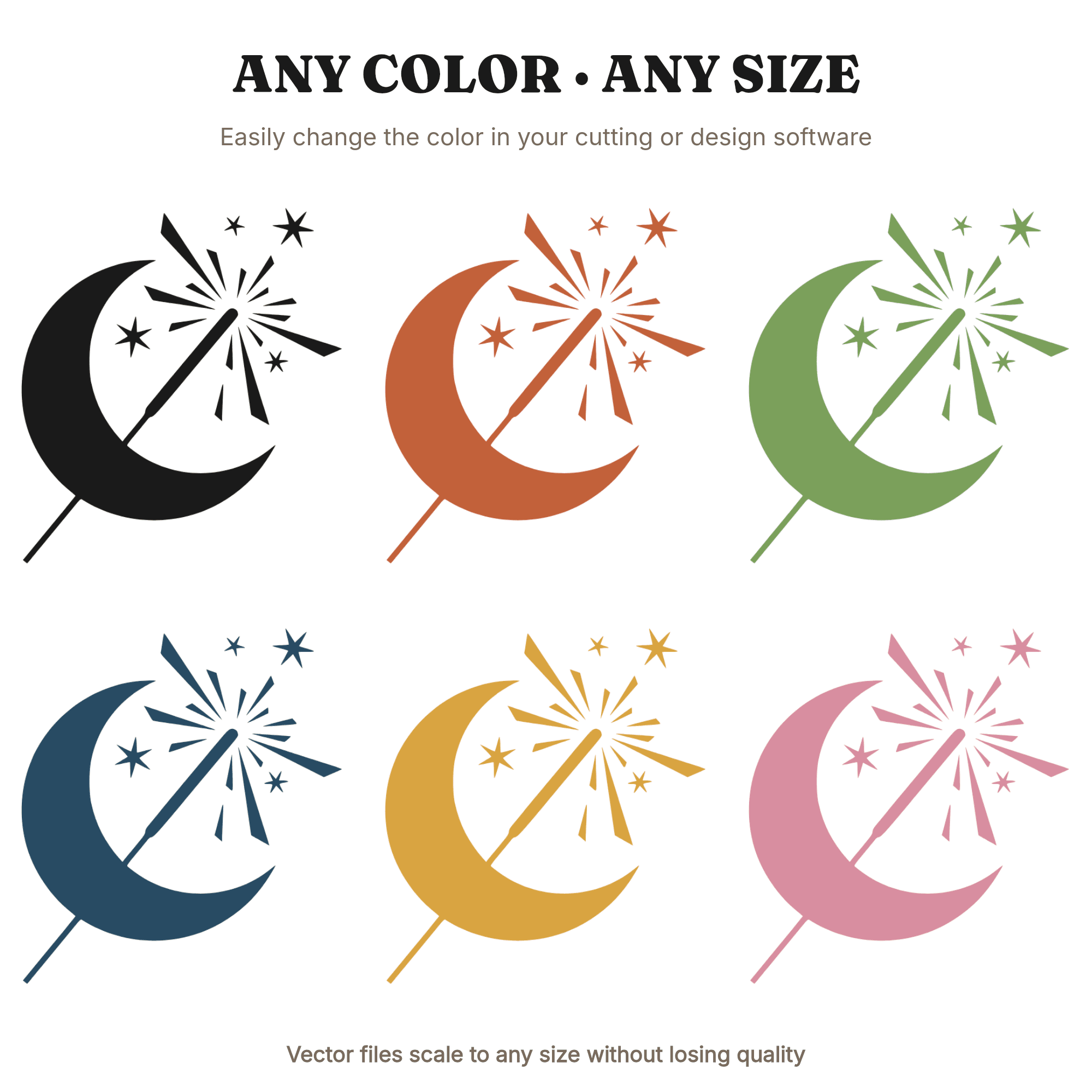 Crescent Moon Sparkler SVG PNG, Celestial Mystical Woodland Cut File, Modern Brutalist Magic Design — view 2