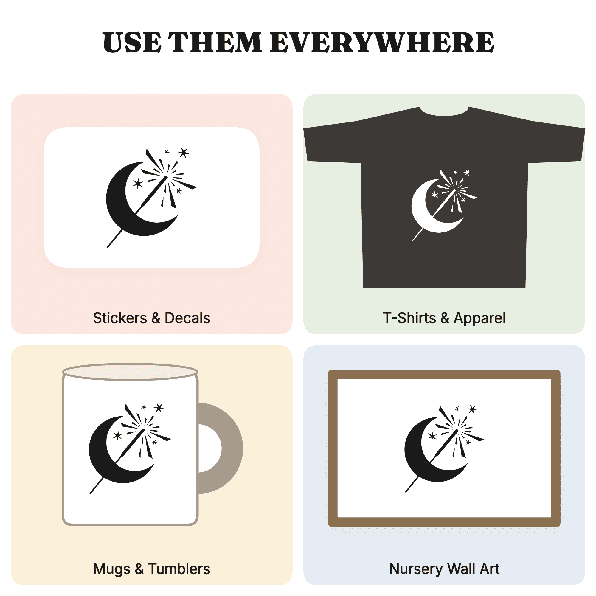 Crescent Moon Sparkler SVG PNG, Celestial Mystical Woodland Cut File, Modern Brutalist Magic Design — view 3