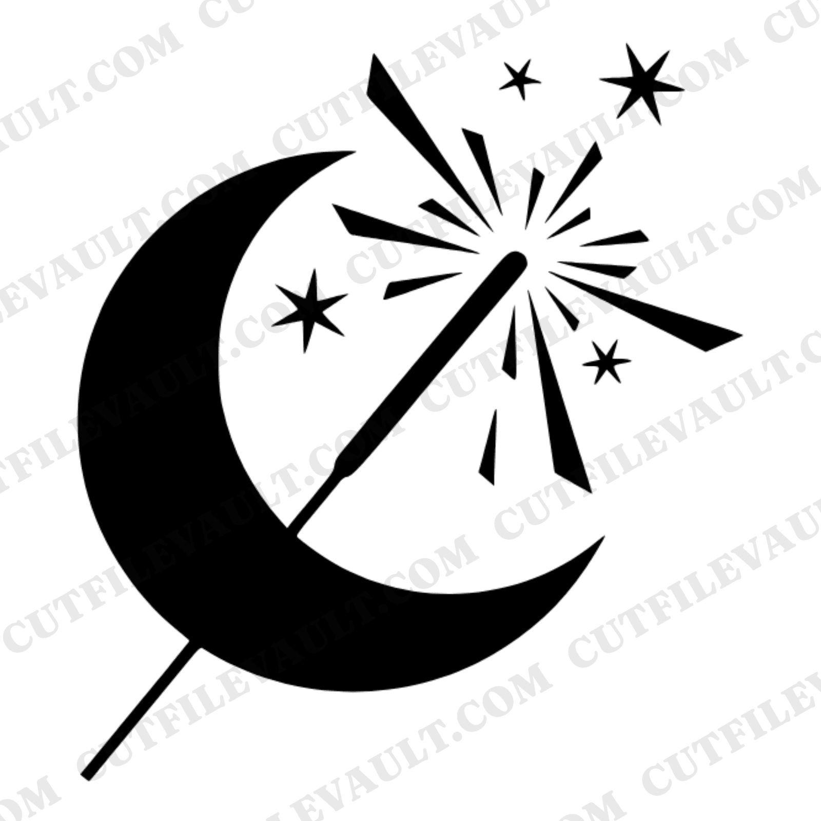 Crescent Moon Sparkler SVG PNG, Celestial Mystical Woodland Cut File, Modern Brutalist Magic Design — view 1