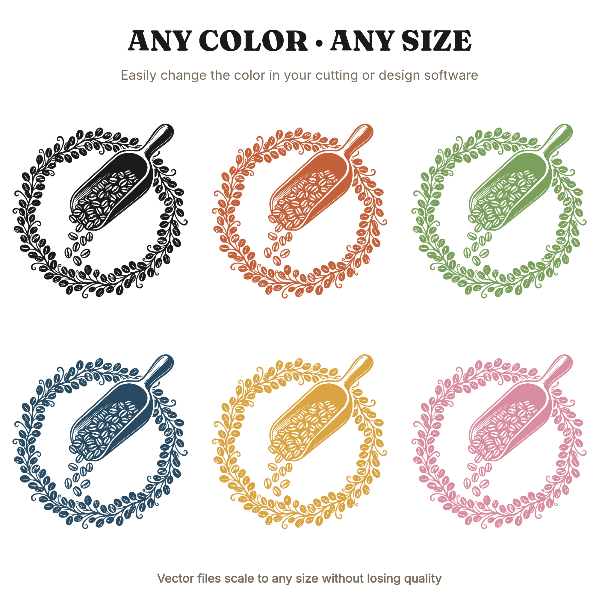 Vintage Coffee Scoop SVG PNG, Coffee Bean Wreath Cut File, Cottagecore Kitchen Decor Design — view 2