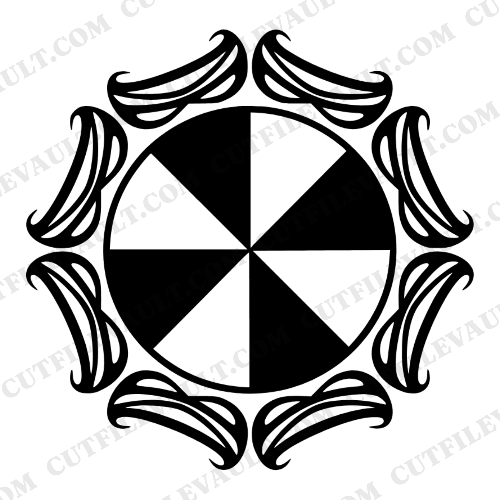 Retro Beach Umbrella SVG PNG Overhead View Art Nouveau Fringe 70s Groovy Summer Cut File — view 1