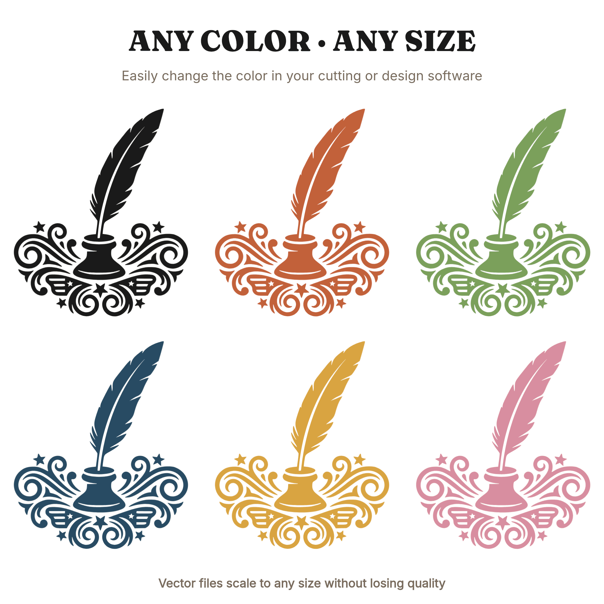 Colonial Quill Inkwell SVG PNG Patriotic Flourish Monogram Cut File Independence Day 4th of July — view 2