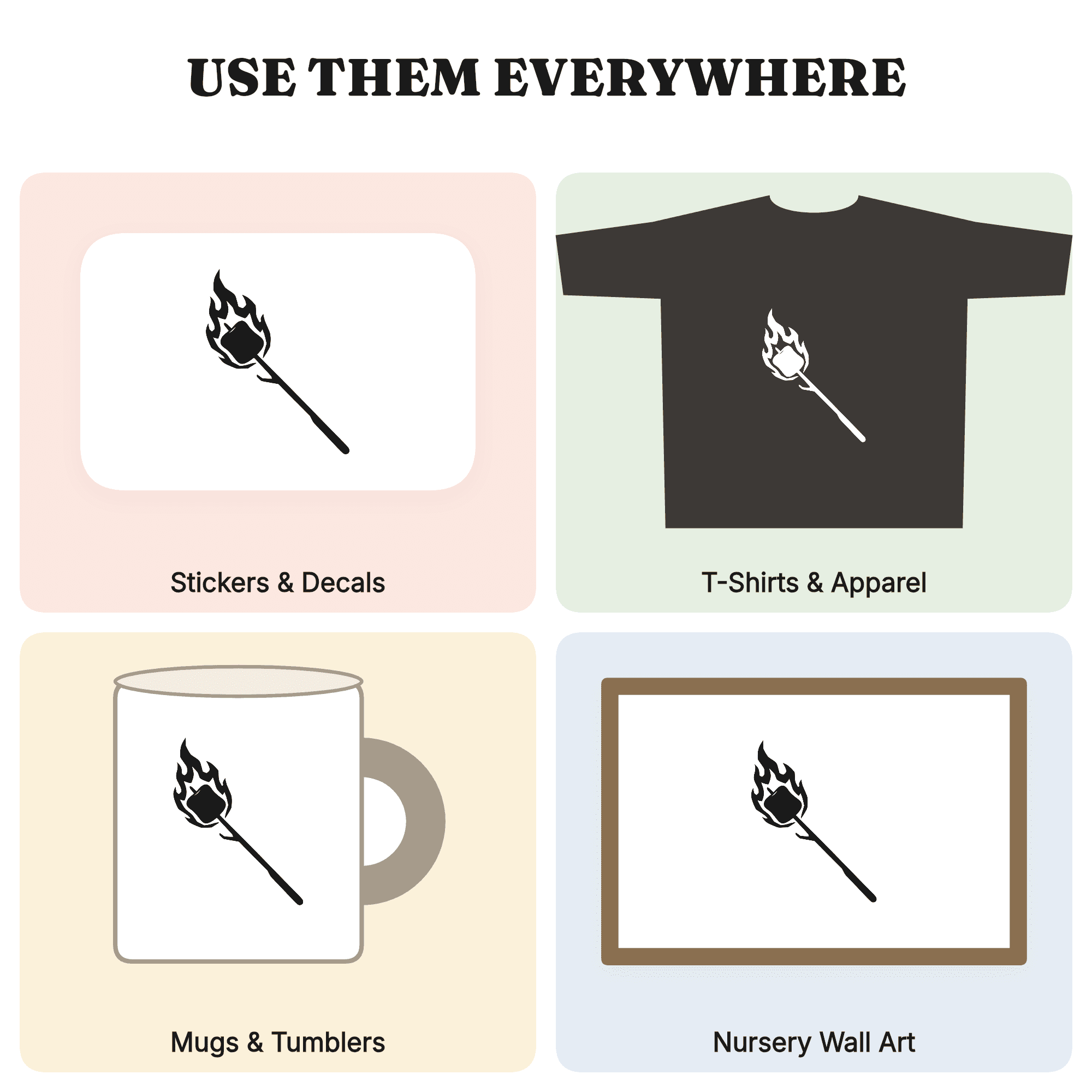 Marshmallow Roasting Stick SVG PNG, Campfire S'mores Cut File, National S'mores Day Craft Design — view 3