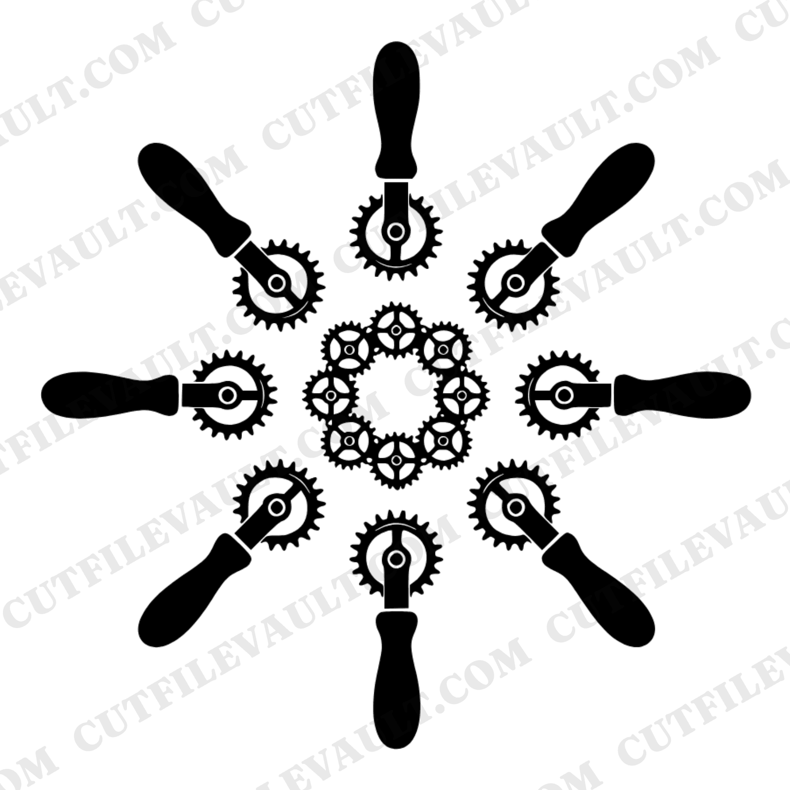 Pie Crimper Wreath SVG PNG, Vintage Baking Tools Sunburst, Thanksgiving Kitchen Decor Cut File — view 1
