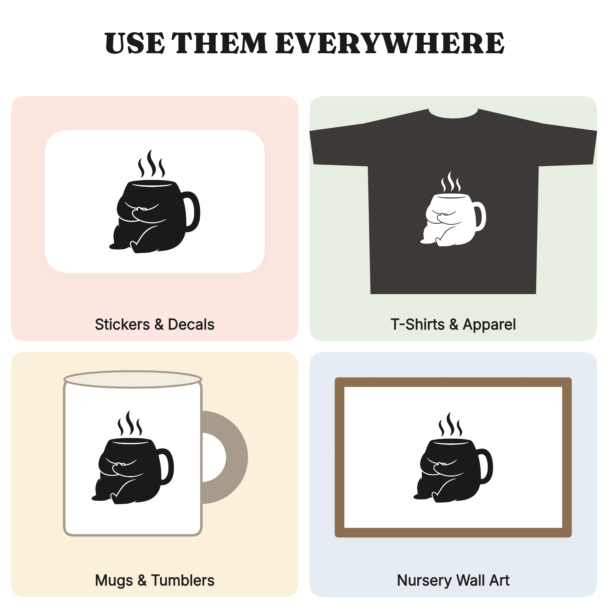 Autumn Kawaii Mug Self Hug SVG PNG, Cozy Coffee Cup Silhouette, Fall Pumpkin Spice Cut File — view 3