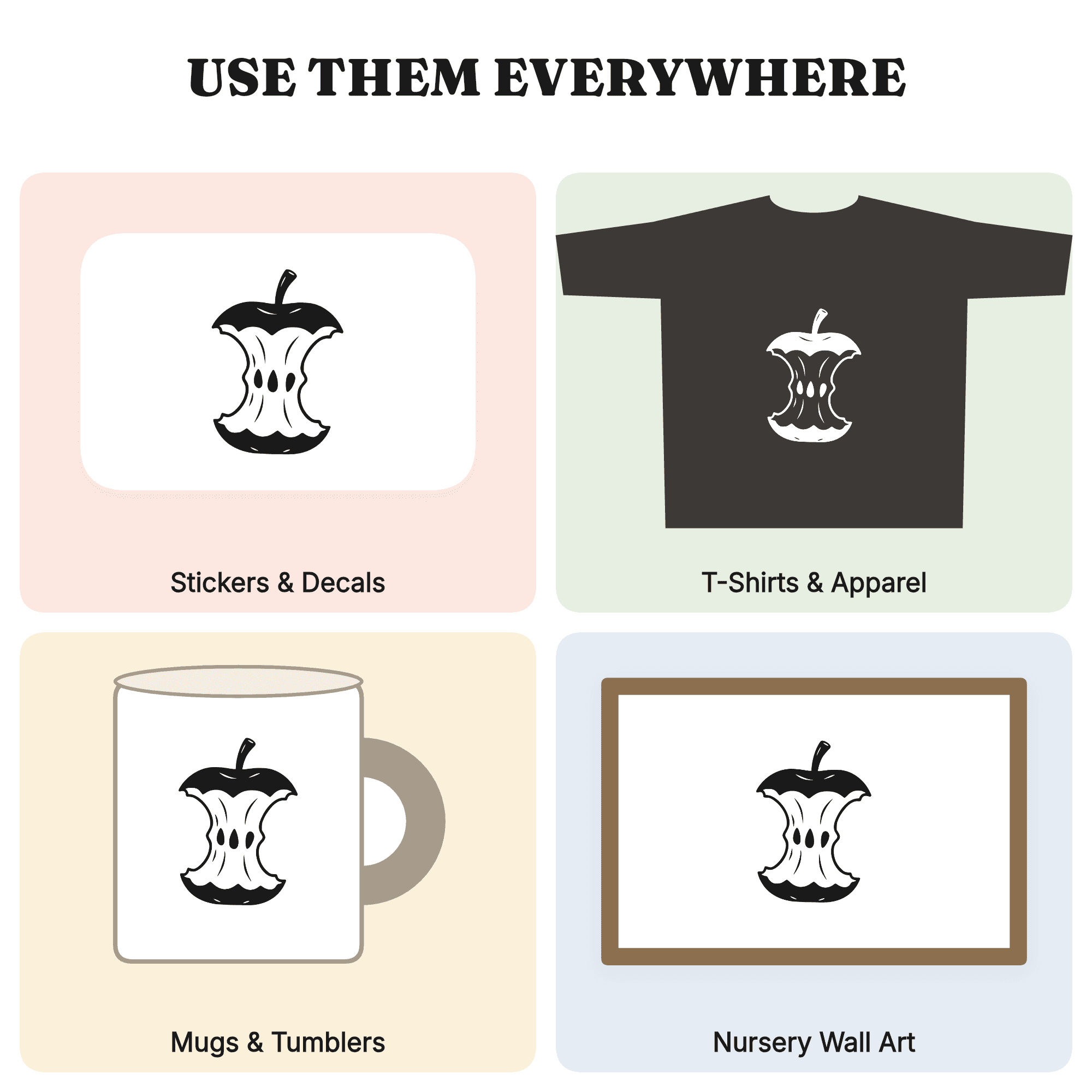 Bitten Apple Core SVG PNG Back to School Silhouette Cut File Boho Organic Teacher Gift Craft — view 3