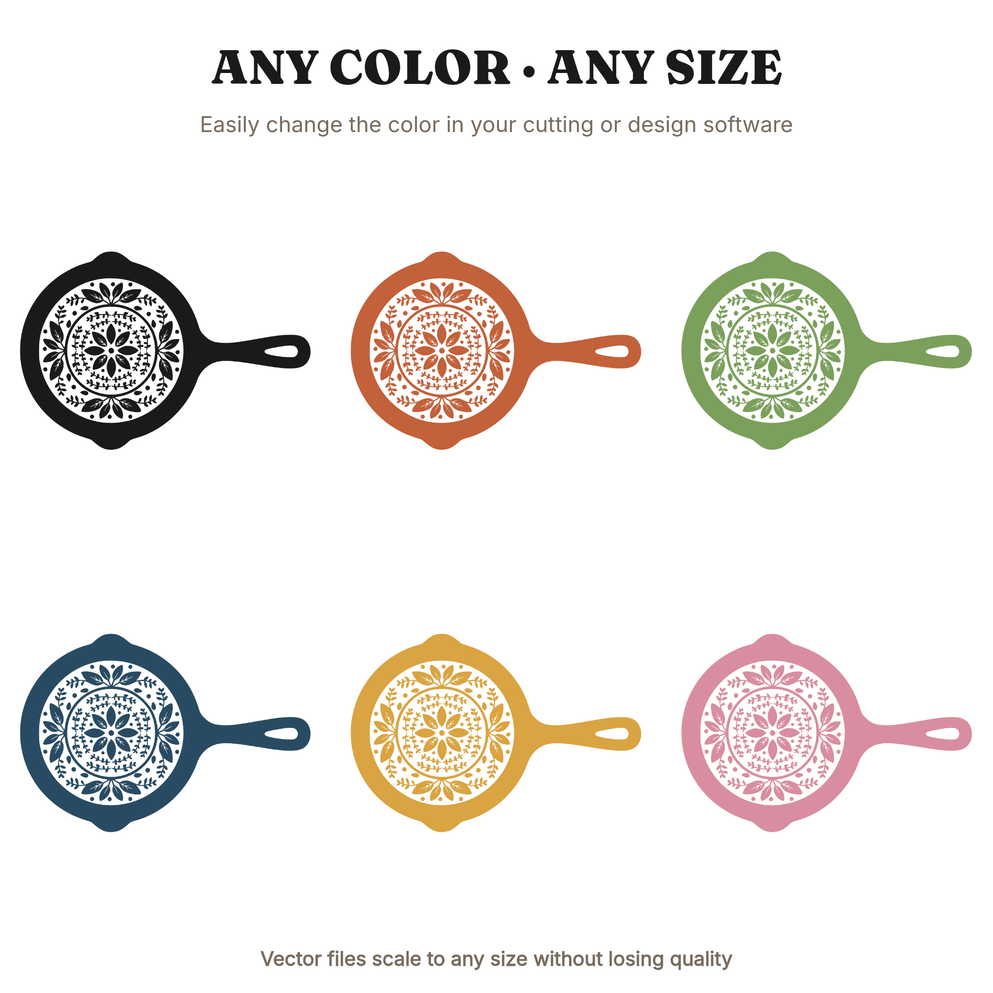Kitchen Witch Herb Mandala Cast Iron Skillet SVG PNG, Retro 70s Botanical Cooking Cut File — view 2