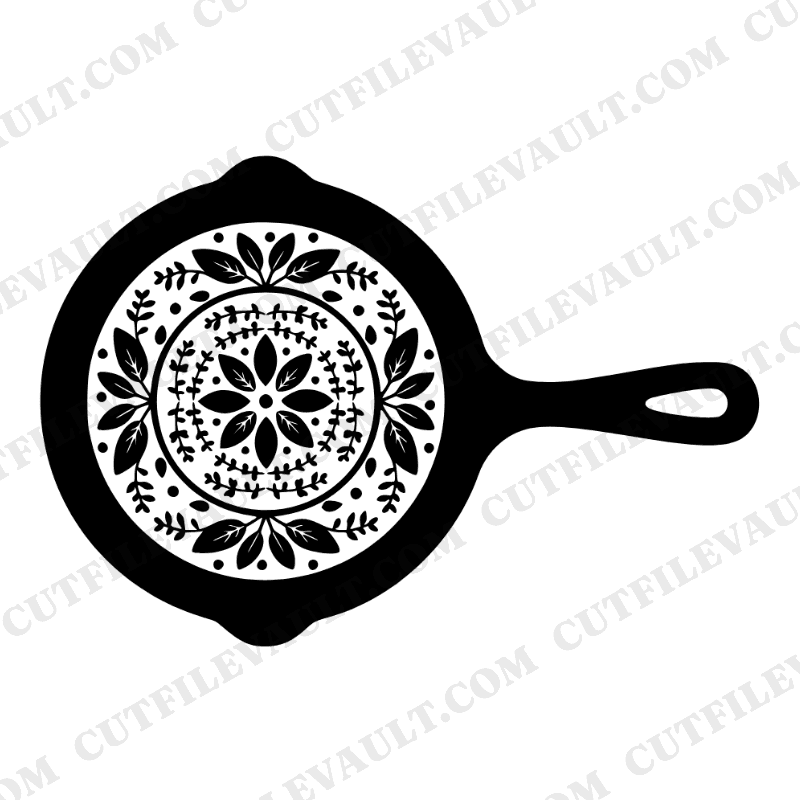 Kitchen Witch Herb Mandala Cast Iron Skillet SVG PNG, Retro 70s Botanical Cooking Cut File — view 1