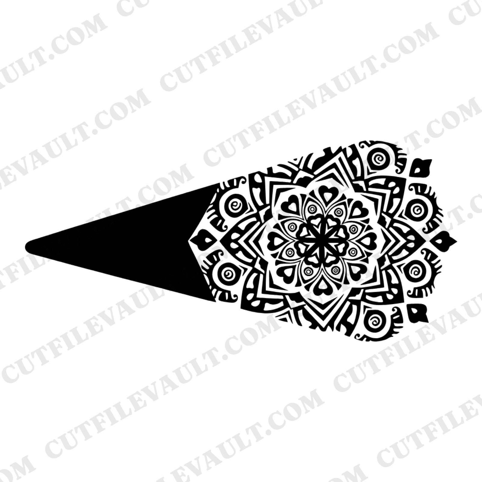 Folk Art Waffle Cone Mandala SVG PNG, National Ice Cream Month, Scandinavian Line Art Cut File — view 1