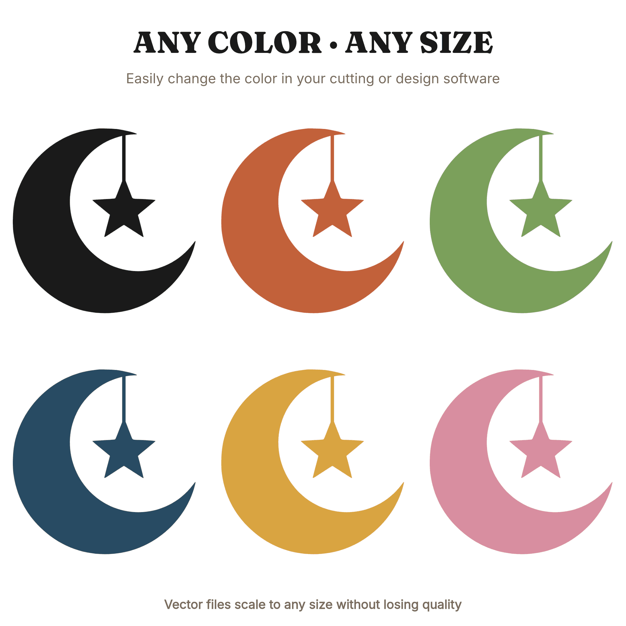 Groovy Crescent Moon SVG PNG, Retro 70s Star Celestial Cut File, Art Deco Halloween Decor Design — view 2