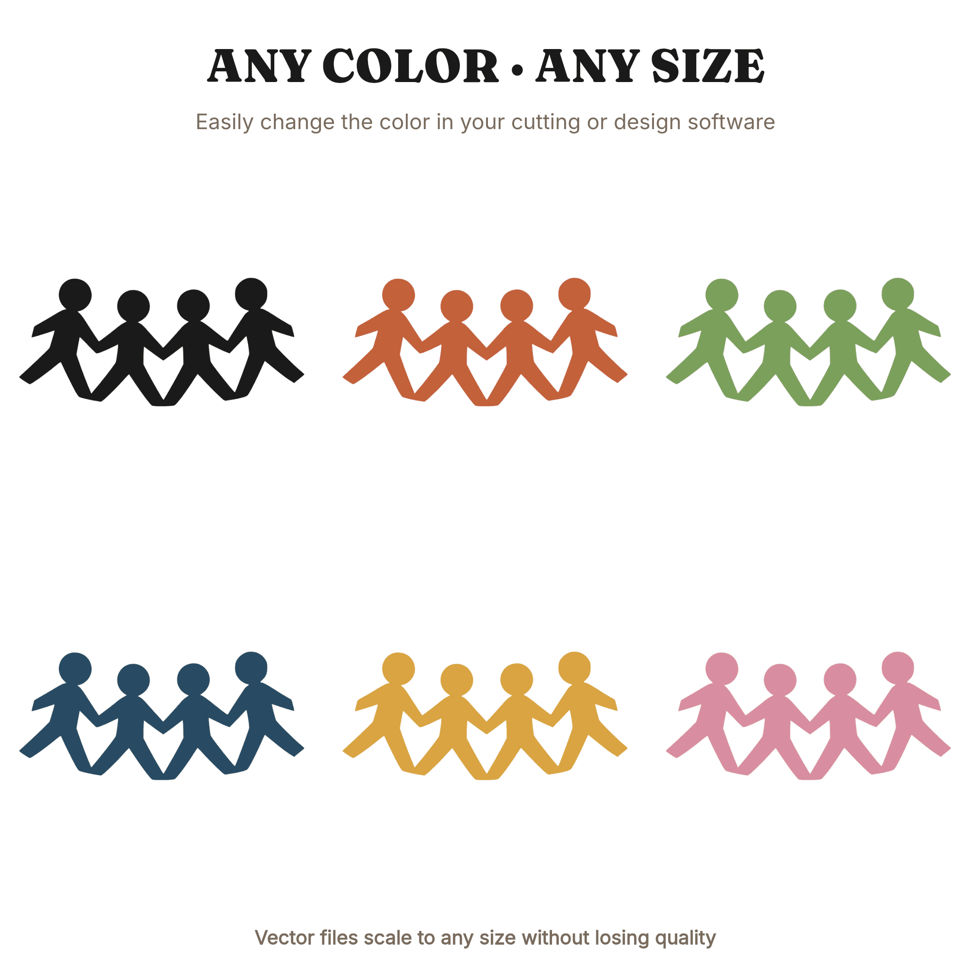 Cousins Day Paper Dolls Chain SVG PNG, Four Linked Figures Holding Hands Cut File for Crafts — view 2