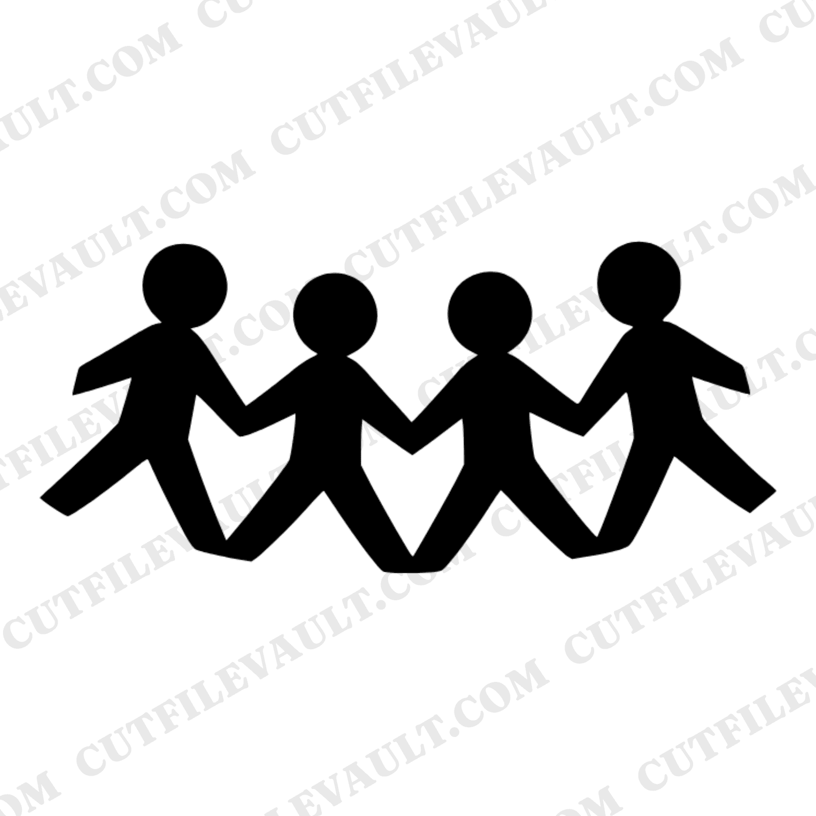 Cousins Day Paper Dolls Chain SVG PNG, Four Linked Figures Holding Hands Cut File for Crafts — view 1