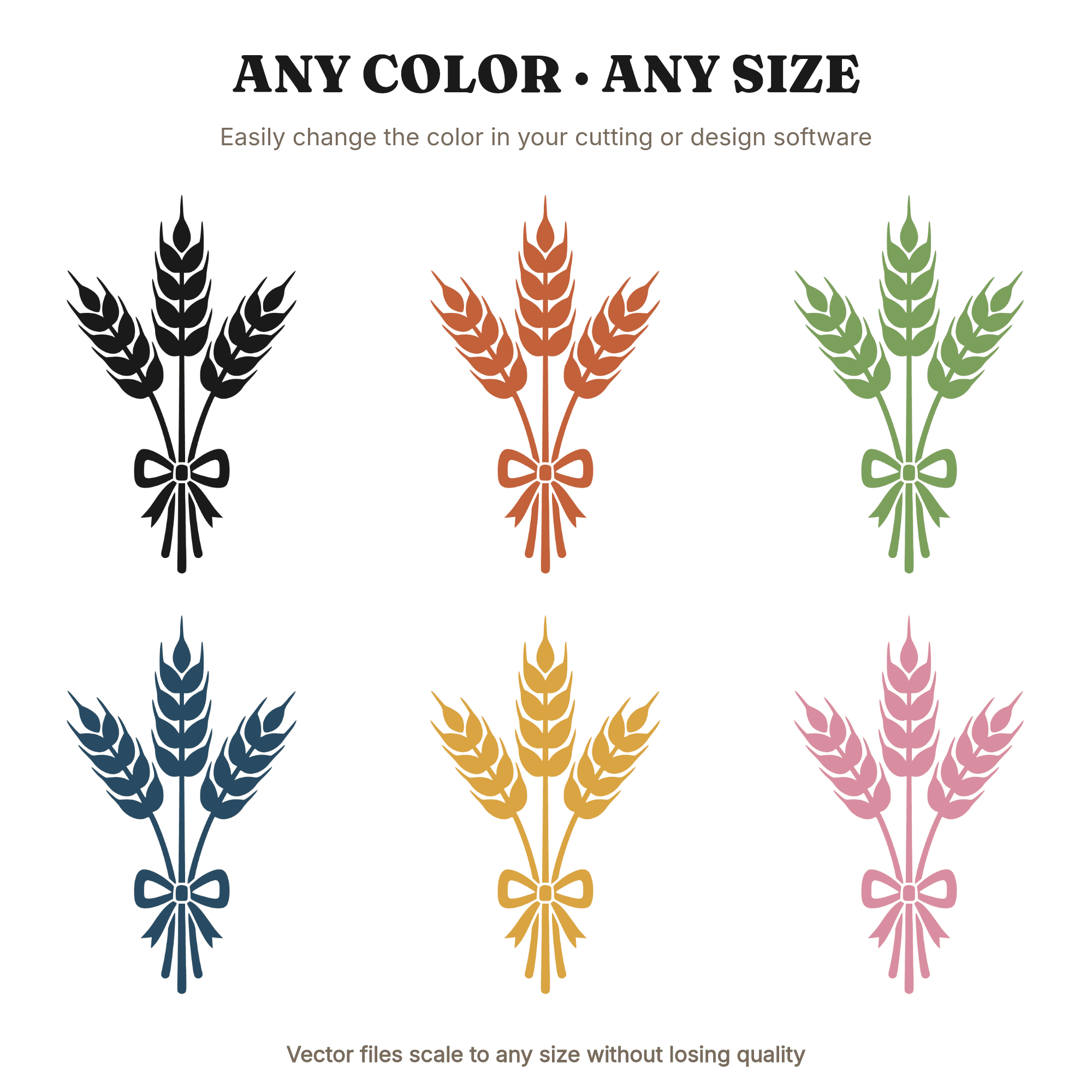 Three Wheat Stalks SVG PNG, Harvest Sheaf Bundle Cut File, Mid-Century Farmhouse Fall Decor Design — view 2