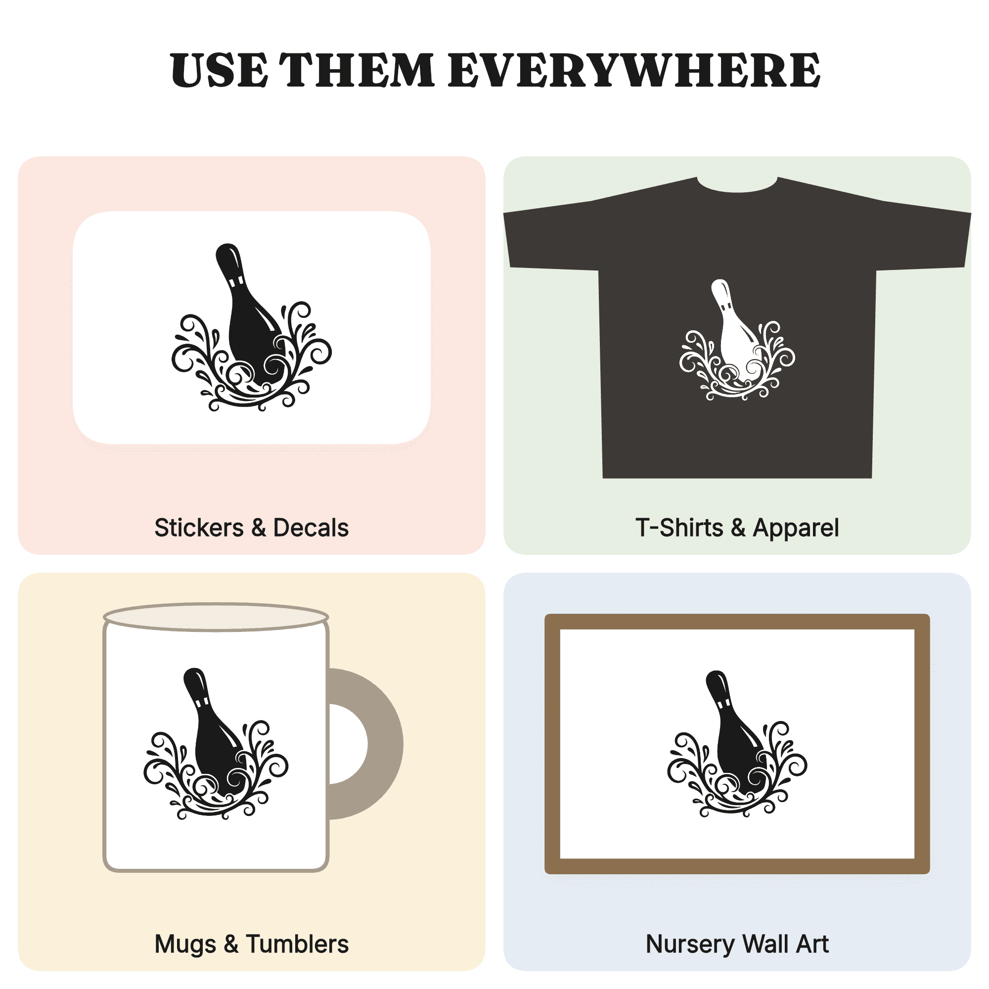 Wobbling Bowling Pin SVG PNG, Floral Speed Lines Cottagecore Bowling Design, National Bowling Day Craft — view 3