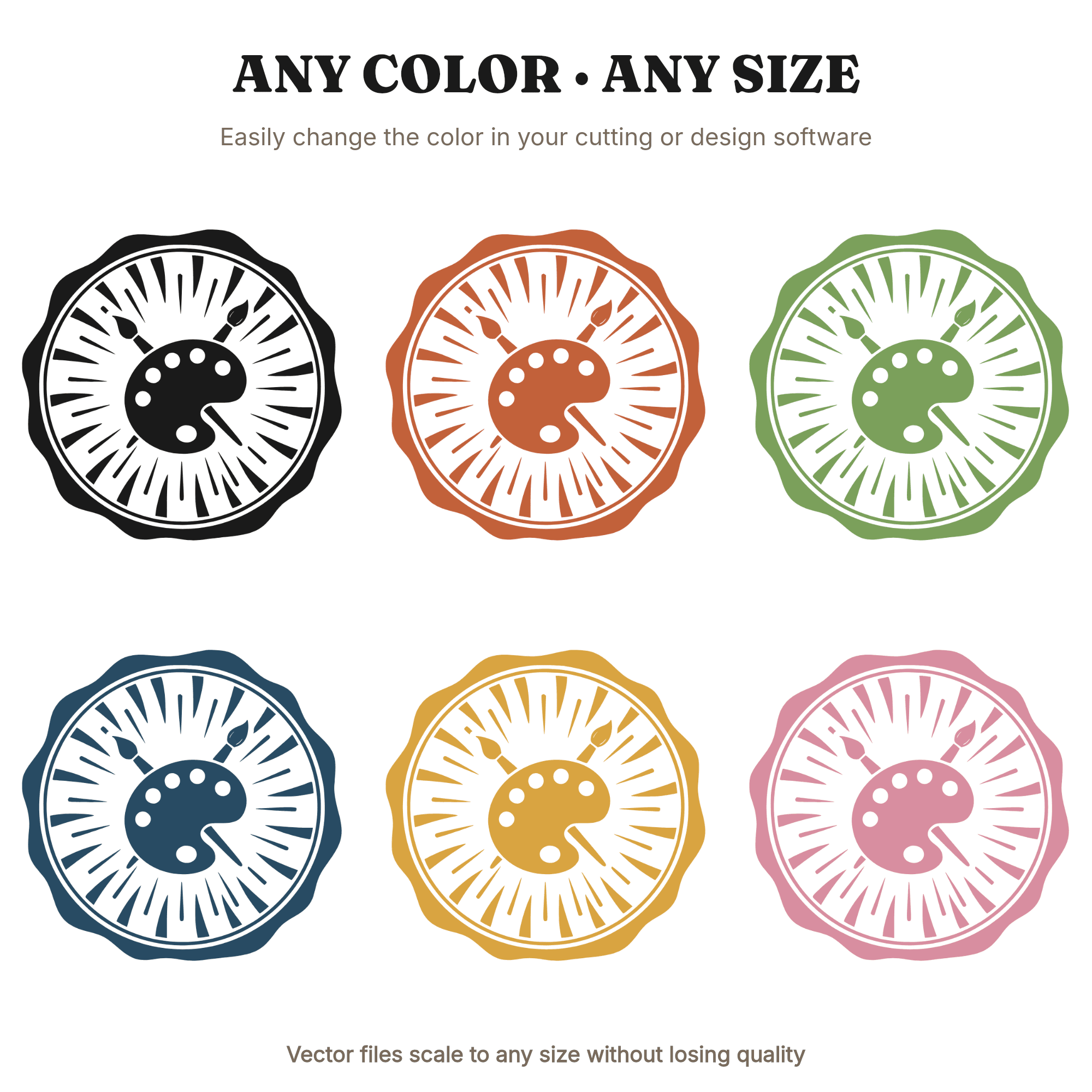 Labor Day Painter Palette Wax Seal SVG PNG, Retro 70s Artist Emblem, Paint Brush Clock Design — view 2