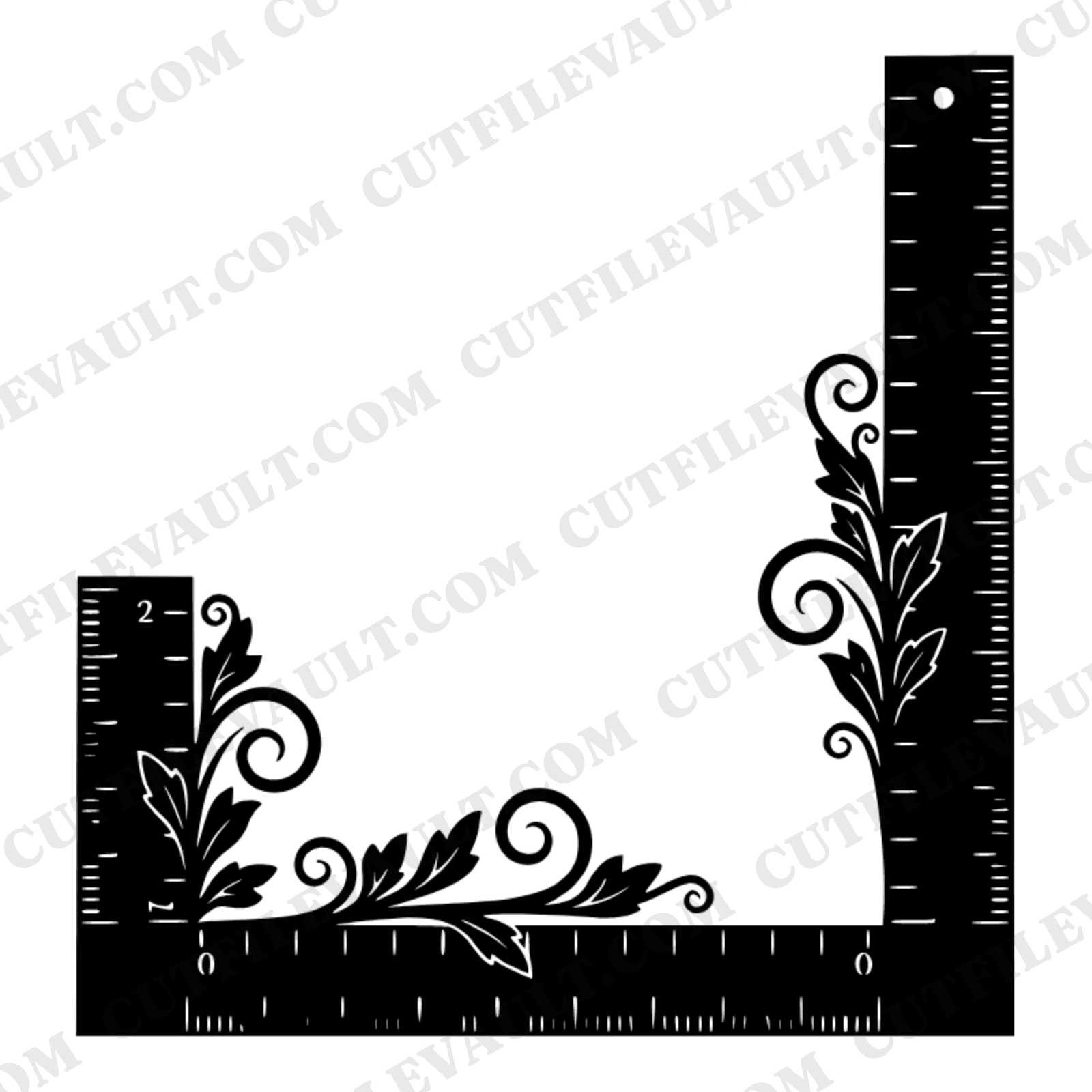Vintage Carpenter Square Corner Frame SVG PNG, Botanical Leaves Ruler Back to School Cut File — view 1