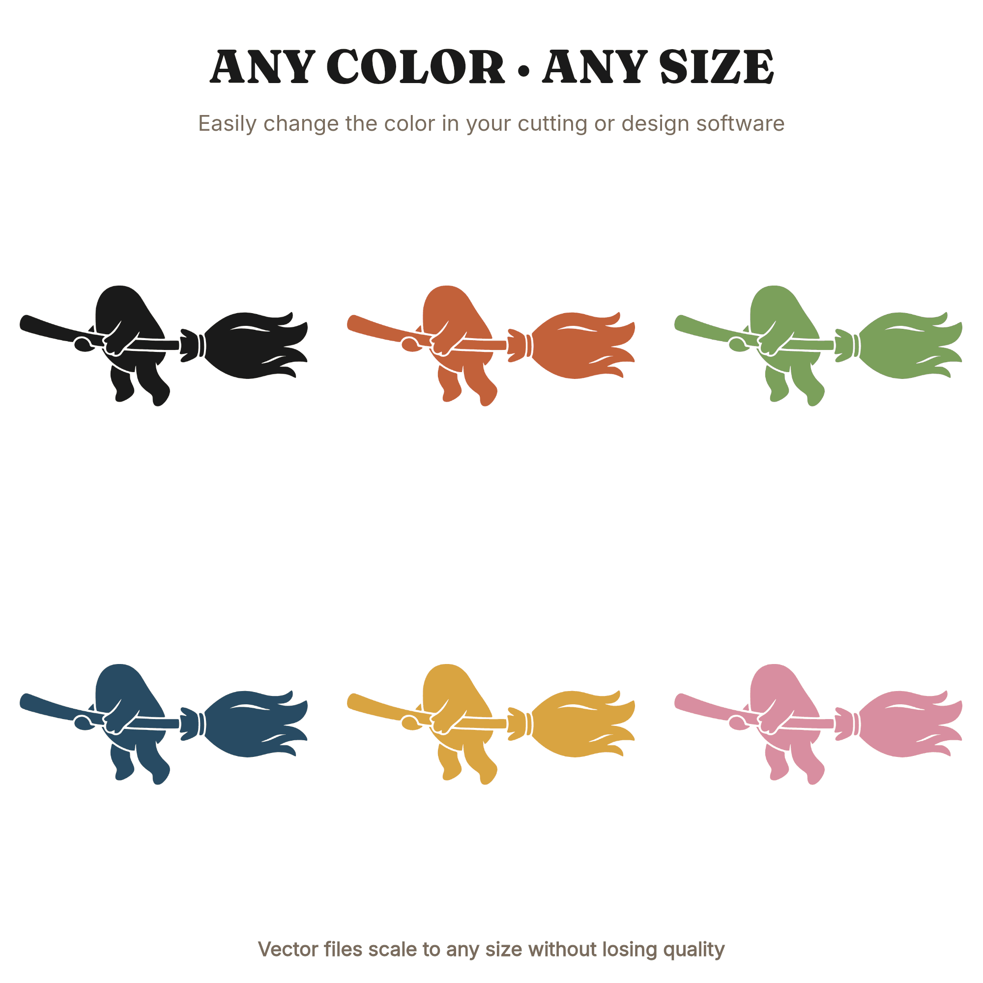 Kawaii Witch Broom SVG PNG, Flying Broomstick Character Cut File, Halloween Cute Silhouette Design — view 2
