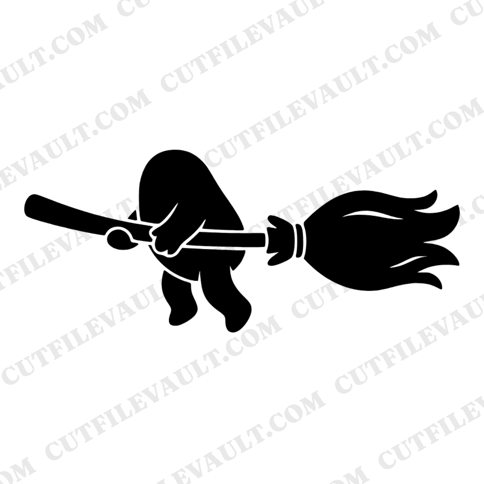 Kawaii Witch Broom SVG PNG, Flying Broomstick Character Cut File, Halloween Cute Silhouette Design — view 1
