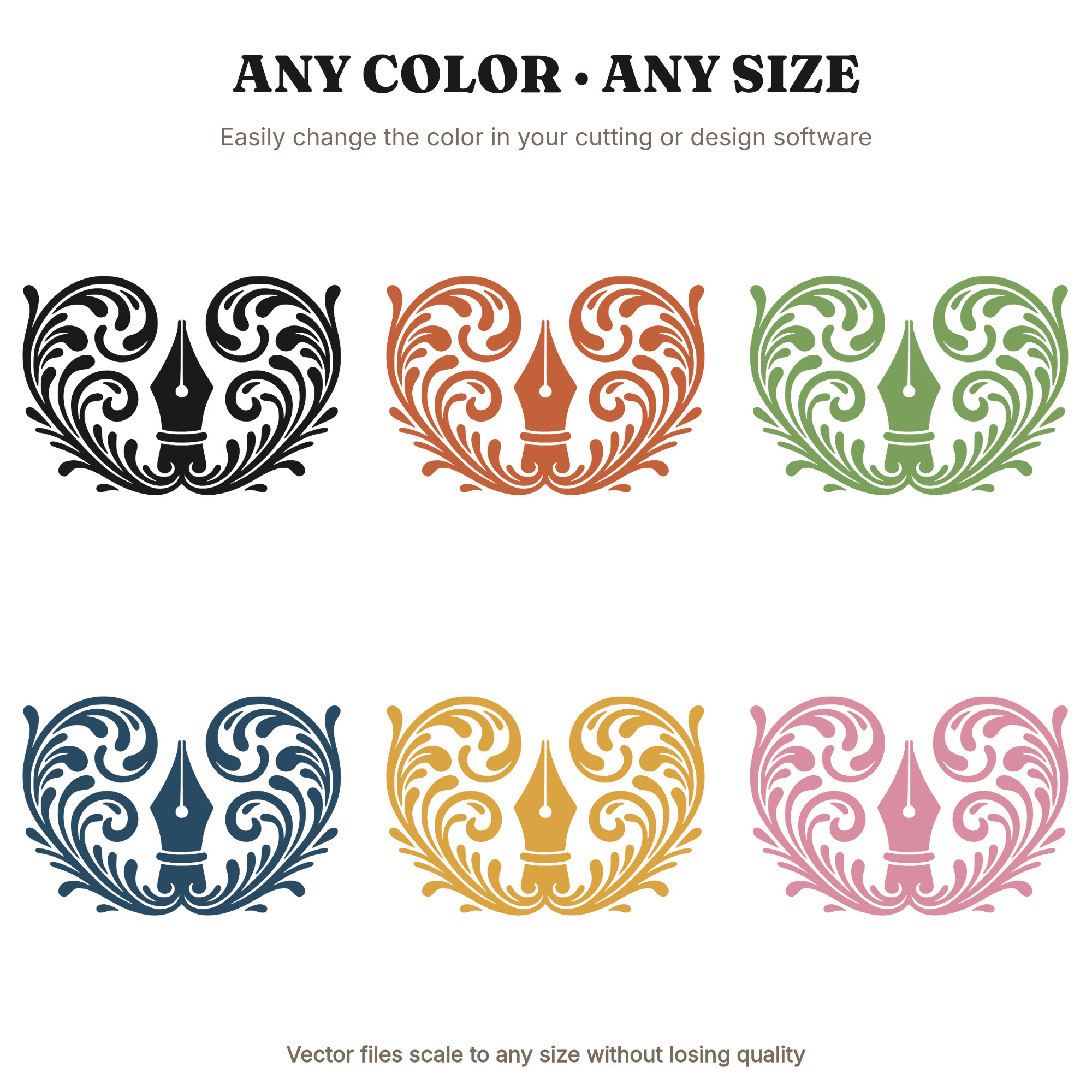 Vintage Fountain Pen Nib SVG PNG Art Nouveau Ink Flourish Monogram Frame Independence Day Patriotic — view 2