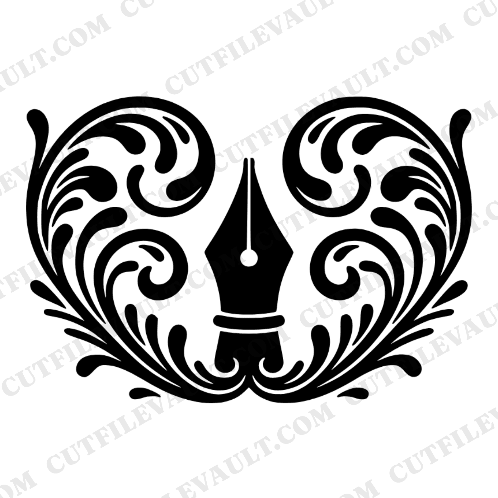 Vintage Fountain Pen Nib SVG PNG Art Nouveau Ink Flourish Monogram Frame Independence Day Patriotic — view 1