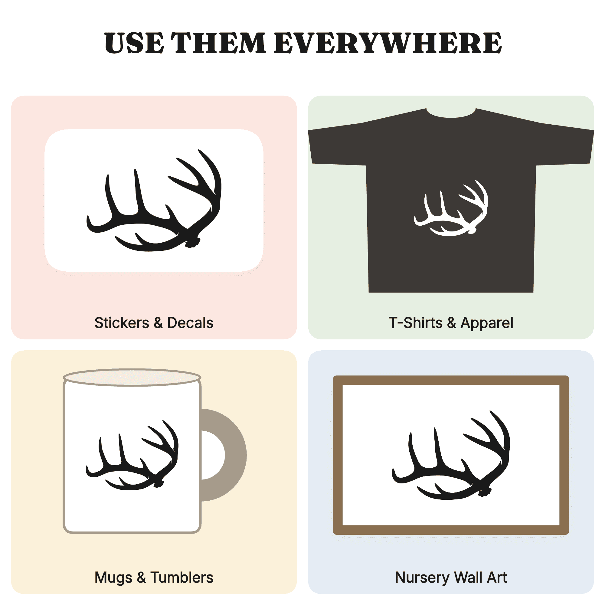Mystic Autumn Antler Shed SVG PNG, Retro 70s Deer Antler Silhouette, Fall Woodland Cut File — view 3