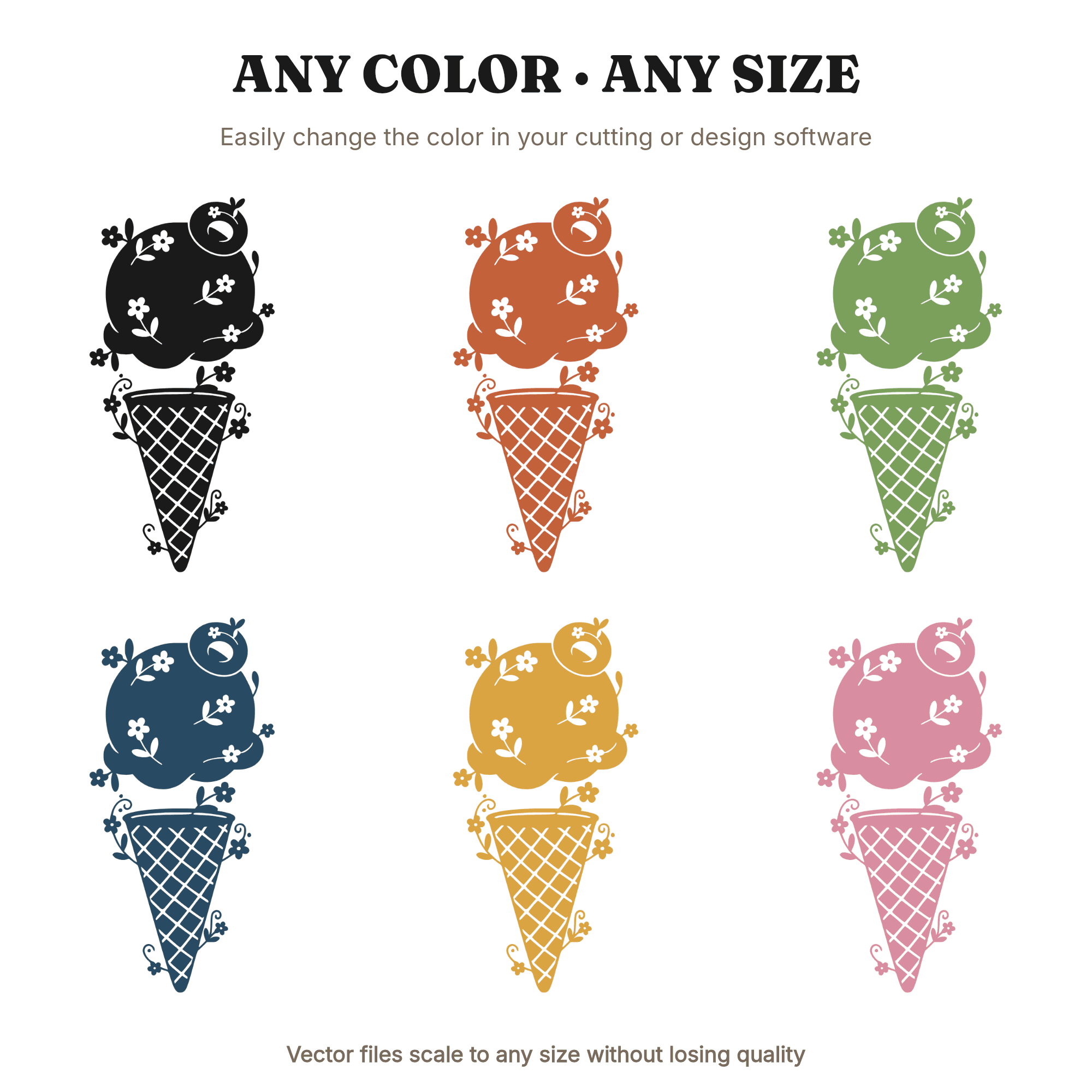 Retro Ice Cream Scoop SVG PNG, Mid Century Floral Cottagecore Cut File, National Ice Cream Day Design — view 2